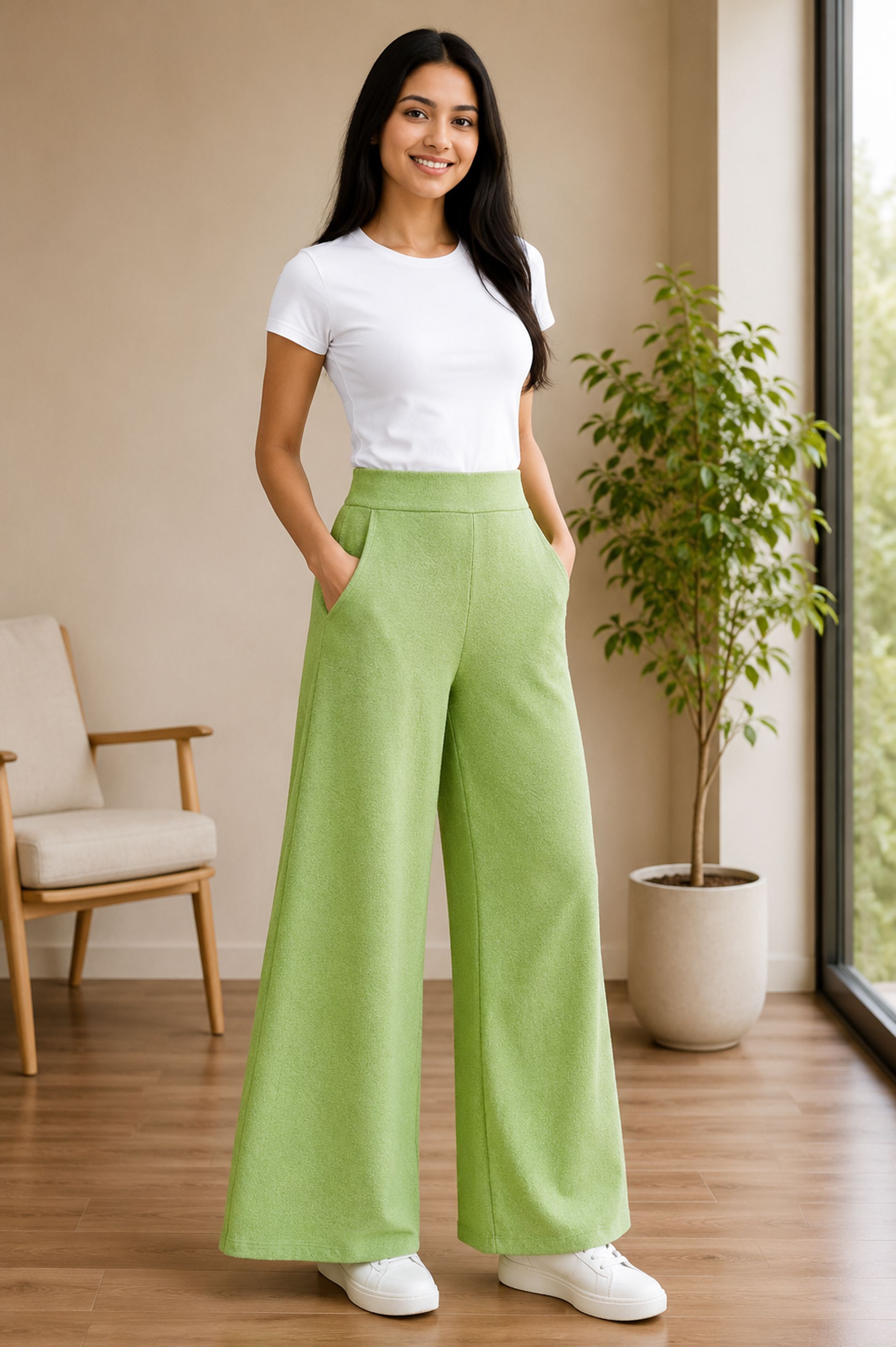 jackboy Women Straight Fit Green Polycotton Trousers-picture-22