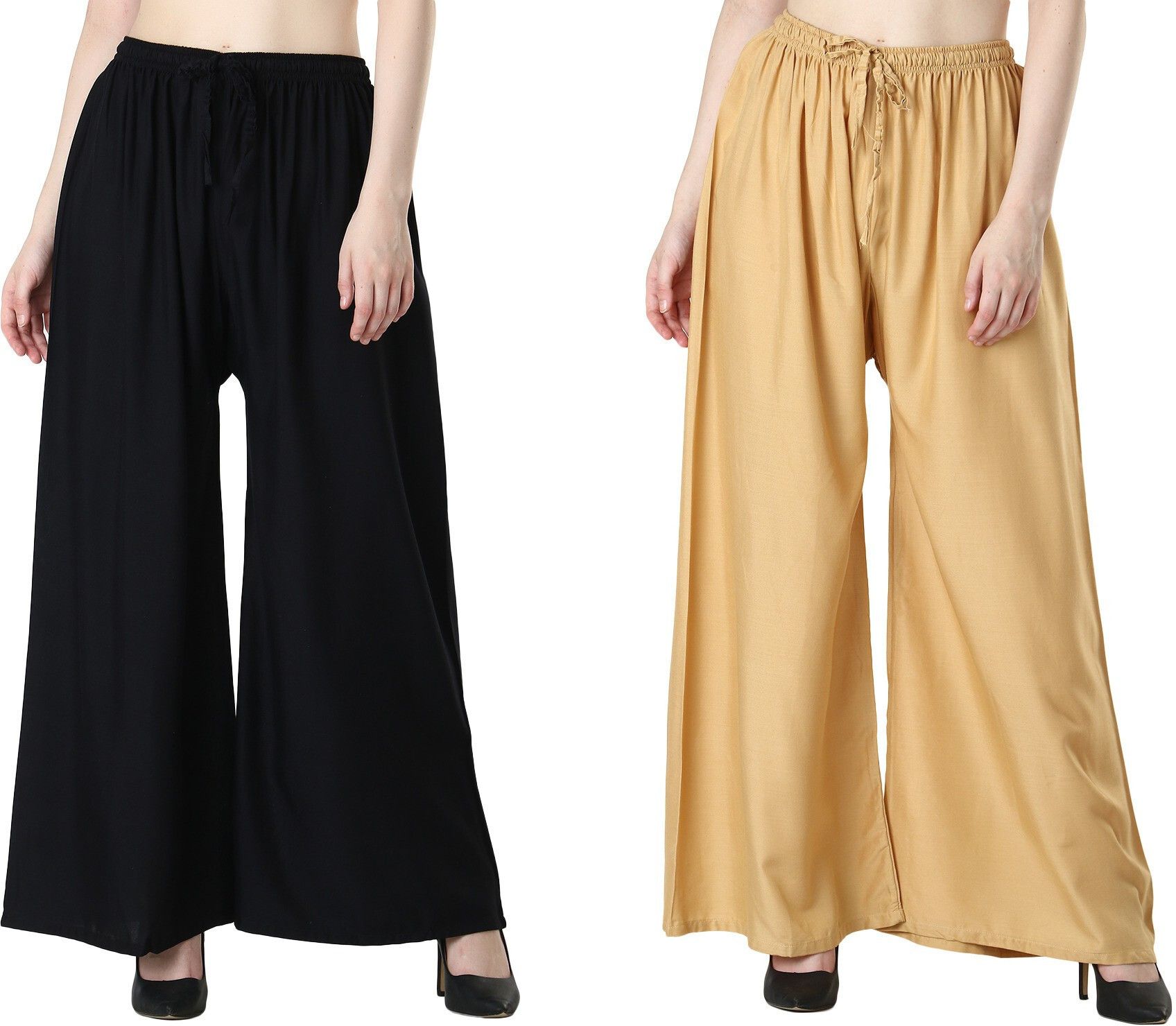 hoc Pack of 2 Women Relaxed Black, Gold Viscose Rayon Trousers-picture-11