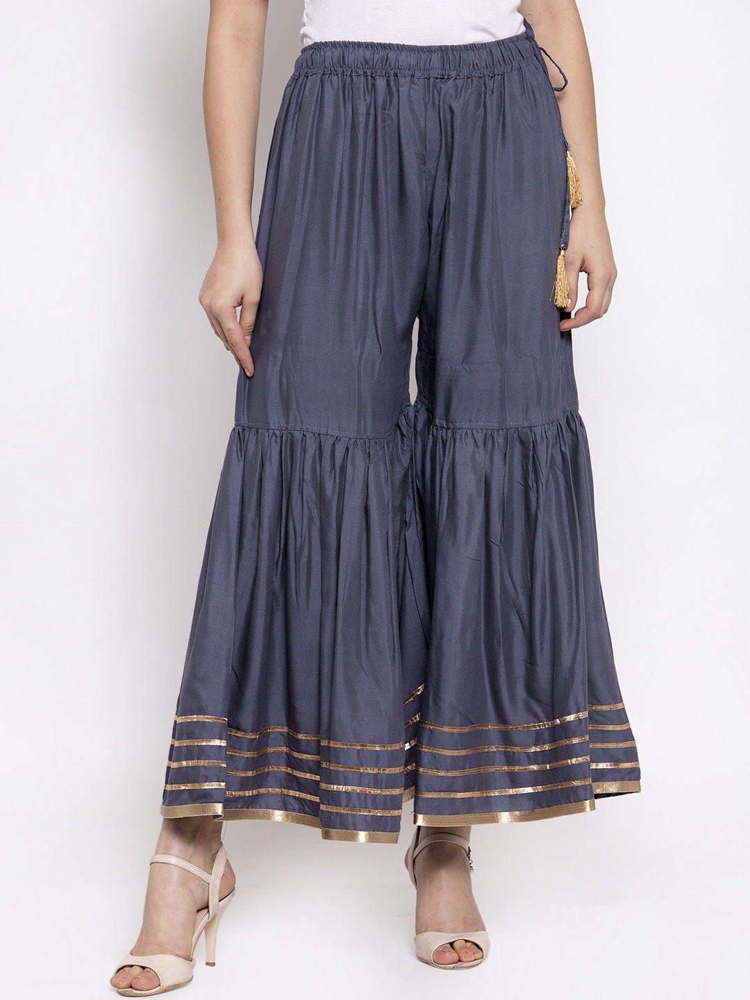 Women Flared Grey Viscose Rayon Trousers-image-48