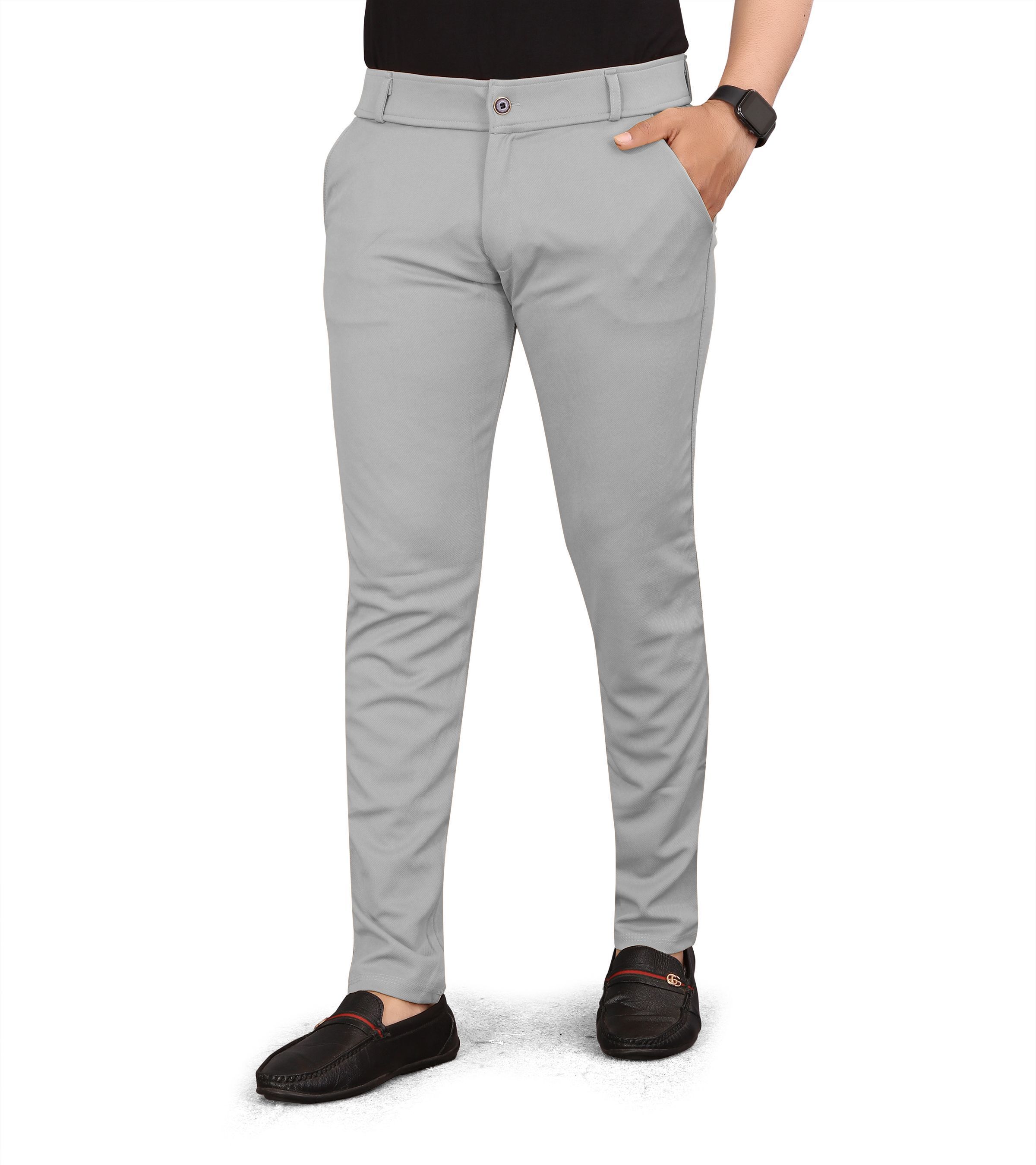 bidatsh trend Men Regular Fit Silver Lycra Blend Trousers-picture-32