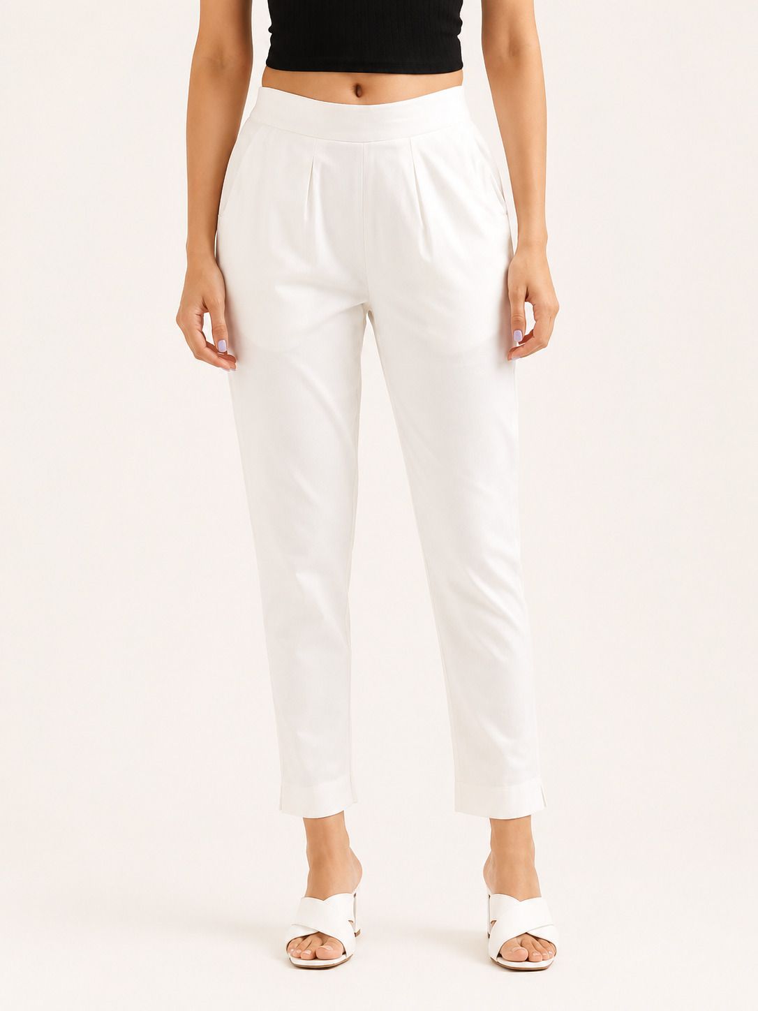 Women Straight Fit Black Pure Cotton Trousers-image-41