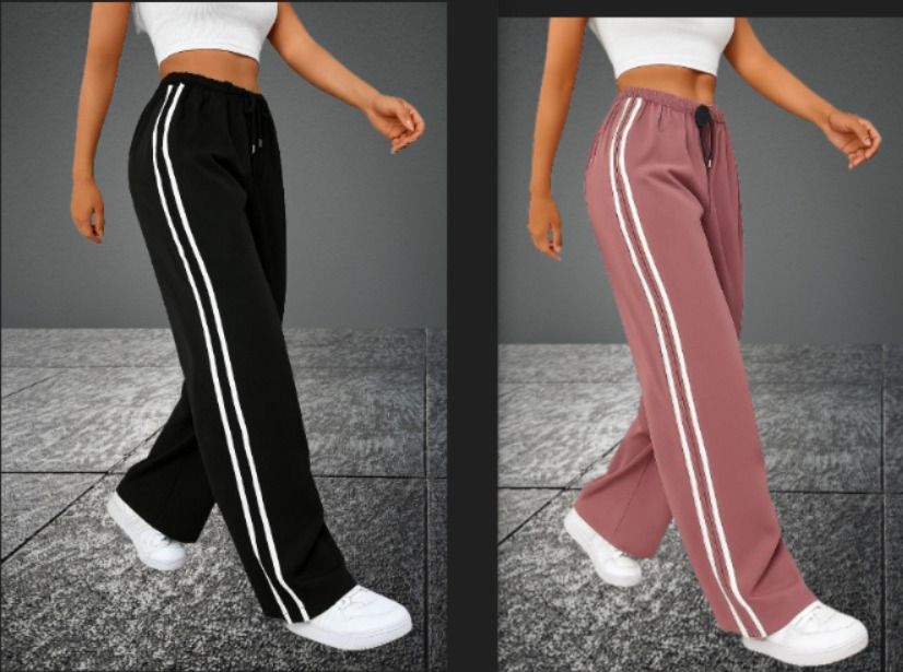 Pack of 2 Women Solid Black, Pink Track Pants