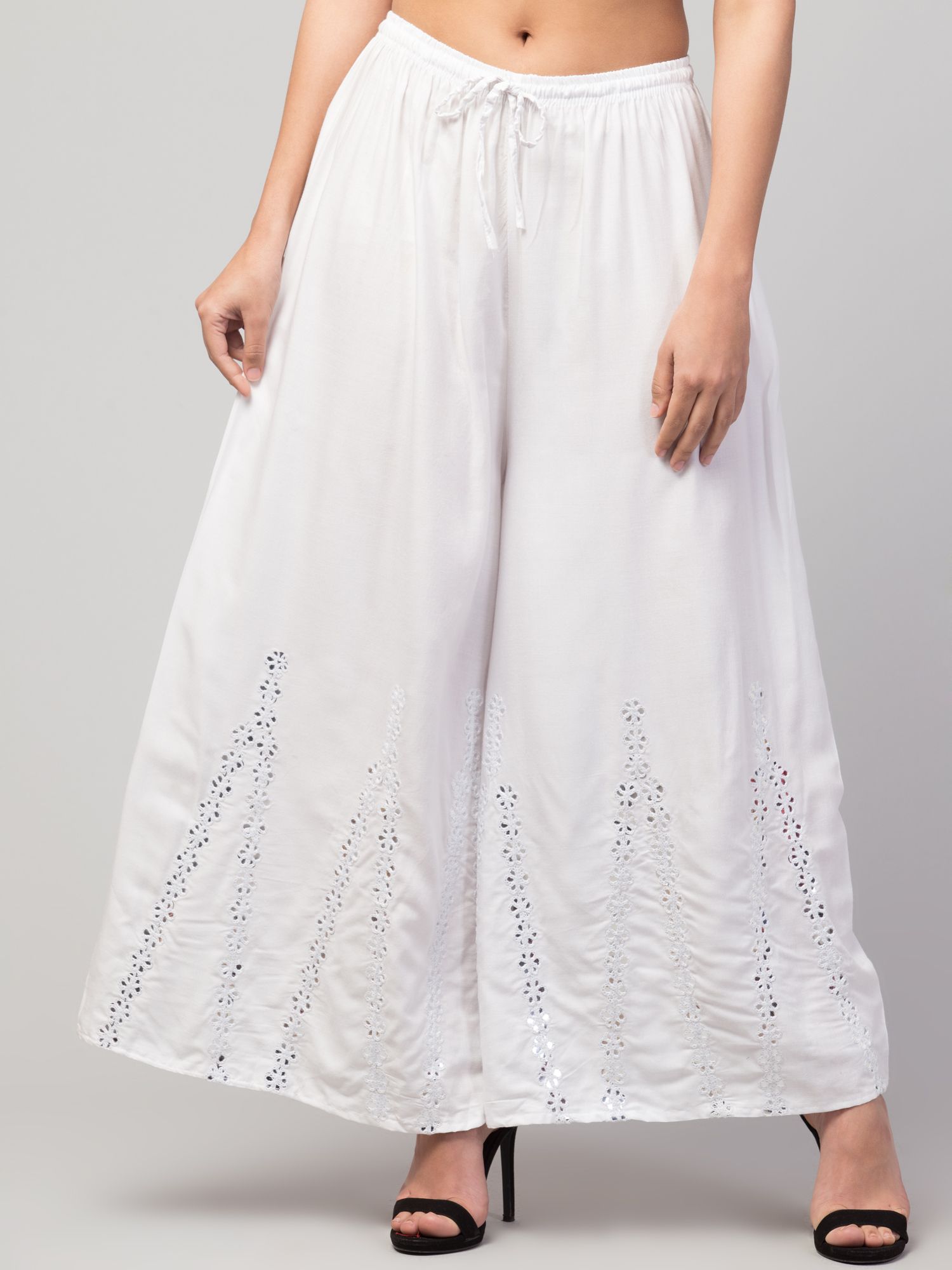 diamond ruby Women Relaxed White Viscose Rayon Trousers-picture-14