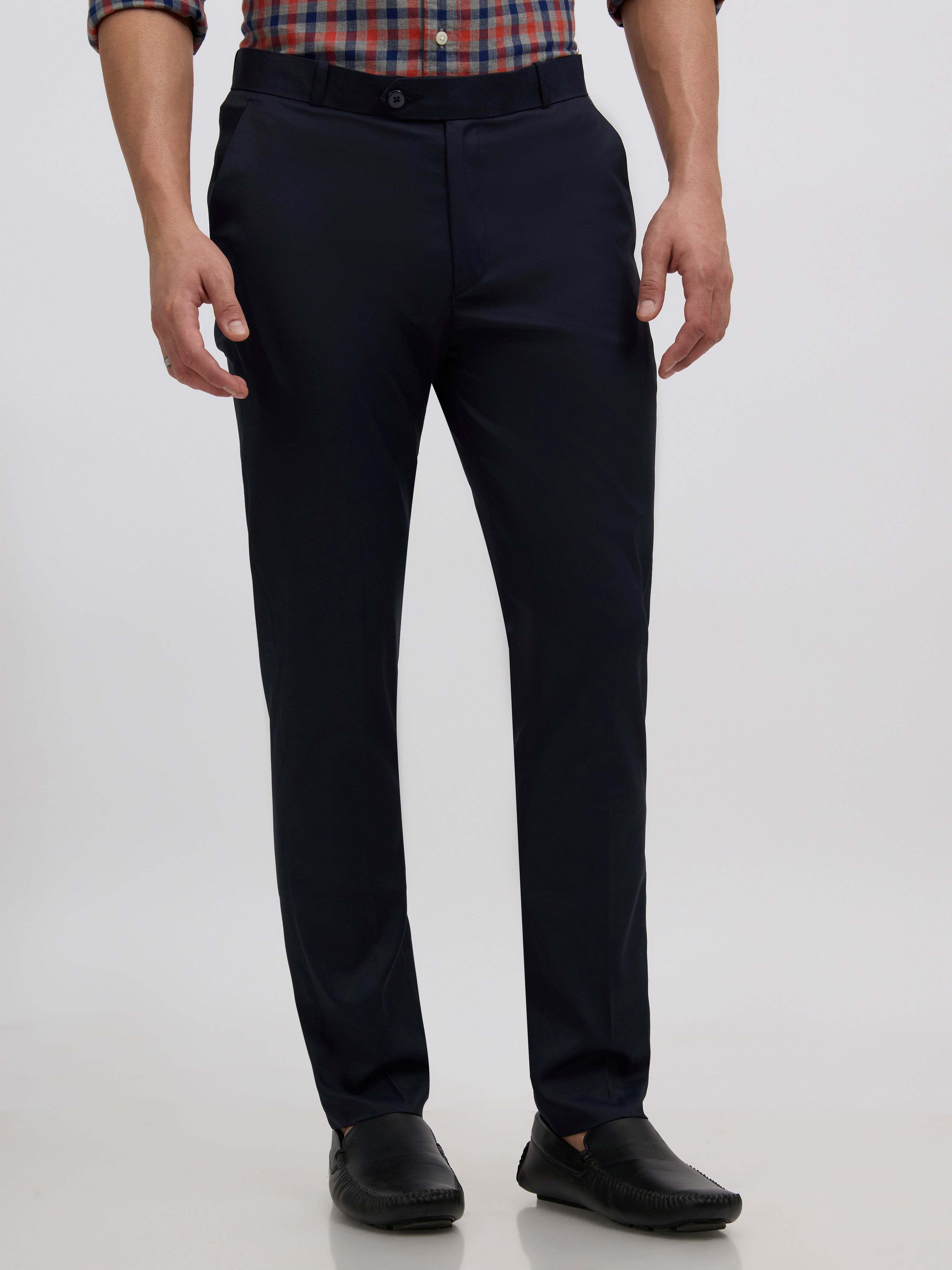 espanshe Men Skinny Fit Dark Blue Polyester Trousers-picture-2