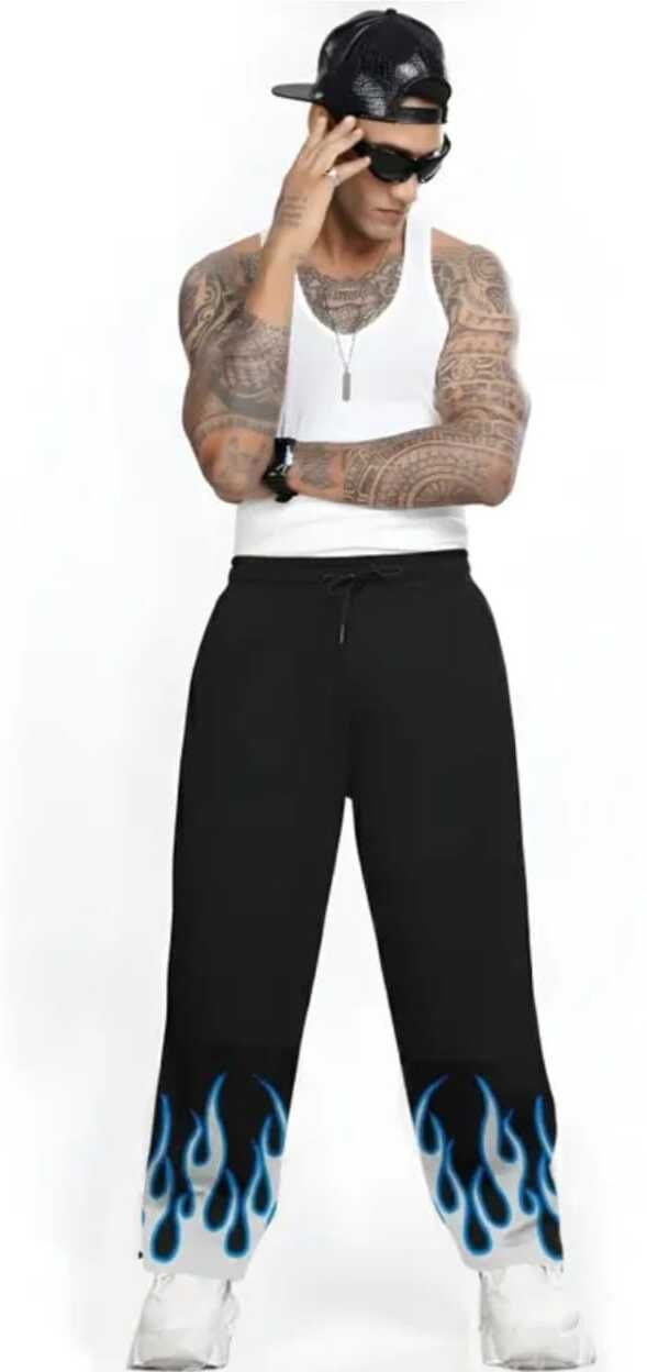 Men Regular Fit, Loose Fit Black Cotton Blend Trousers-image-14
