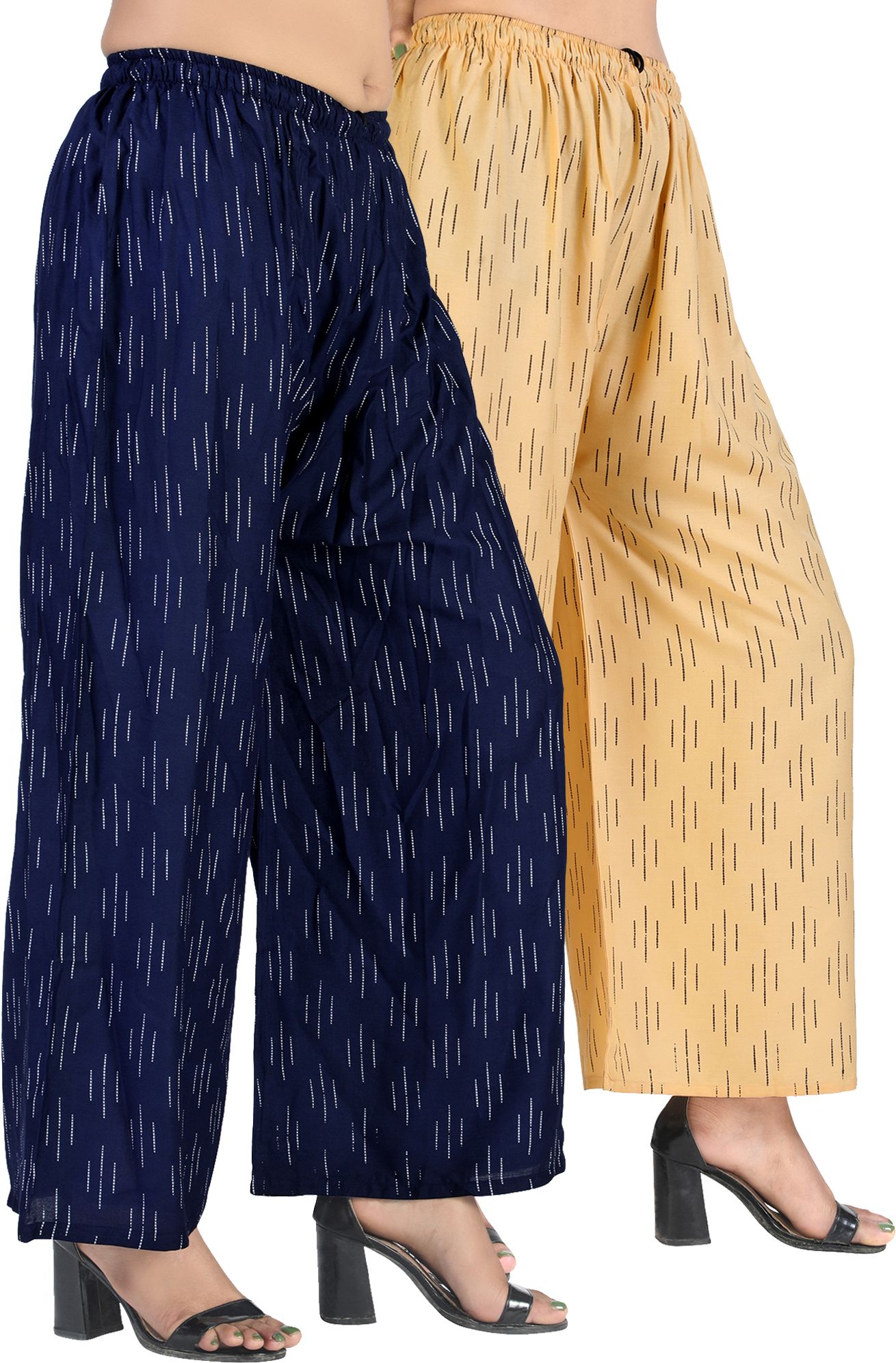 4k fashion Pack of 2 Women Relaxed Blue, Gold Viscose Rayon Trousers-picture-11