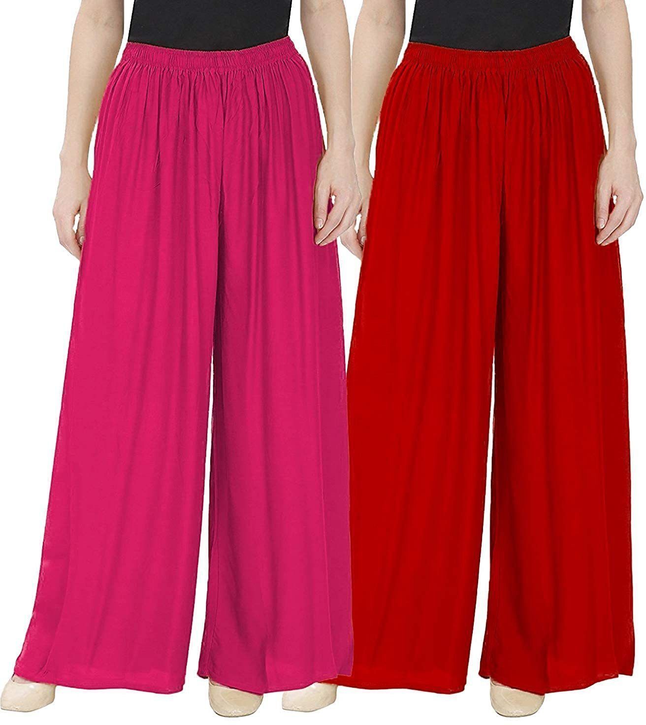 Pack of 2 Women Relaxed Pink, Red Viscose Rayon Trousers-image-38