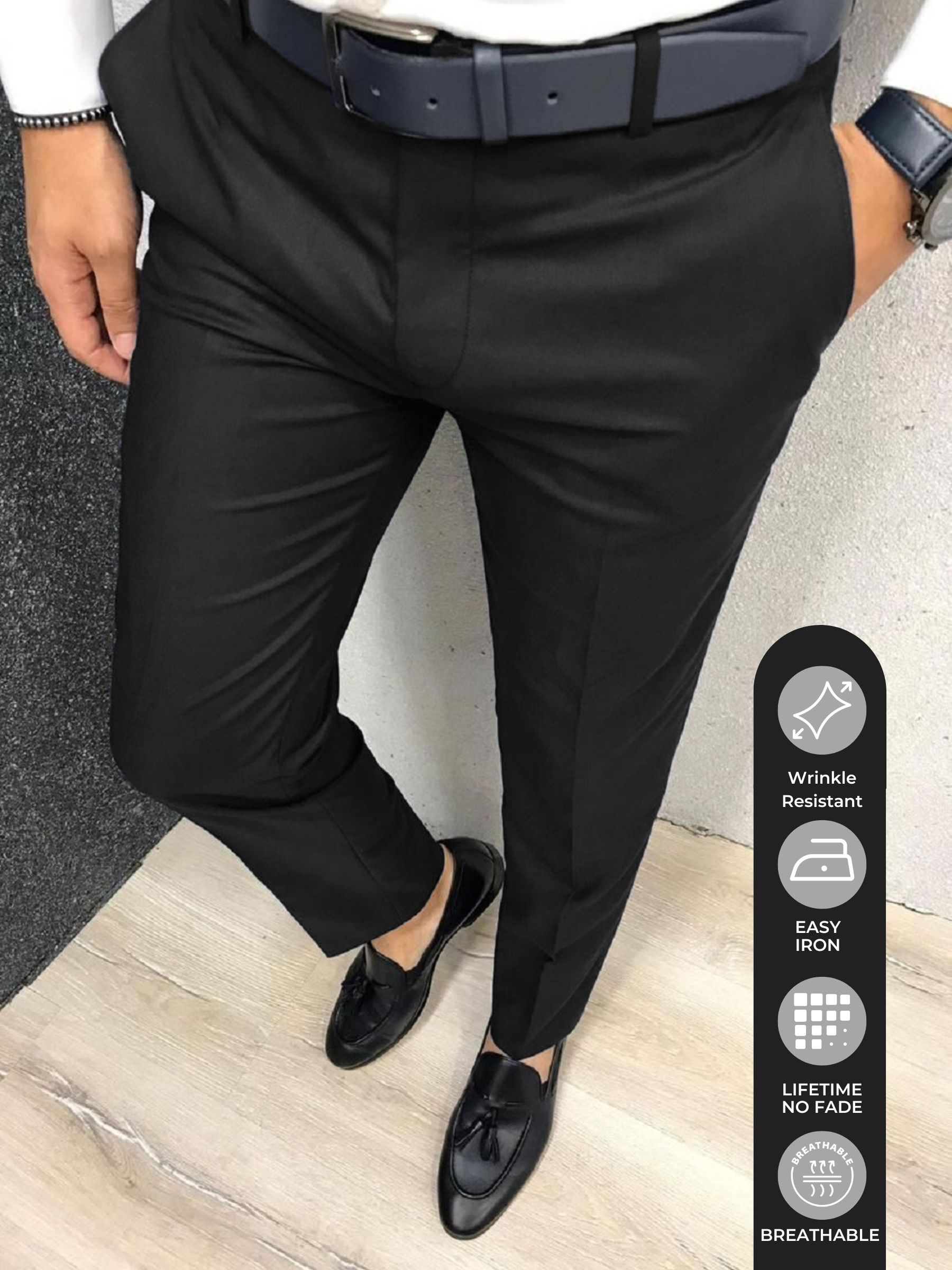 streetvibes Men Regular Fit Black Cotton Blend Trousers-picture-19