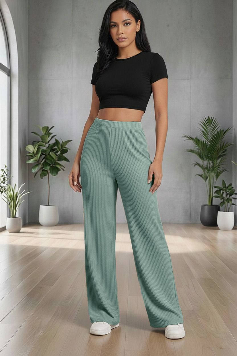 Women Relaxed Light Green Cotton Blend Trousers-image-4