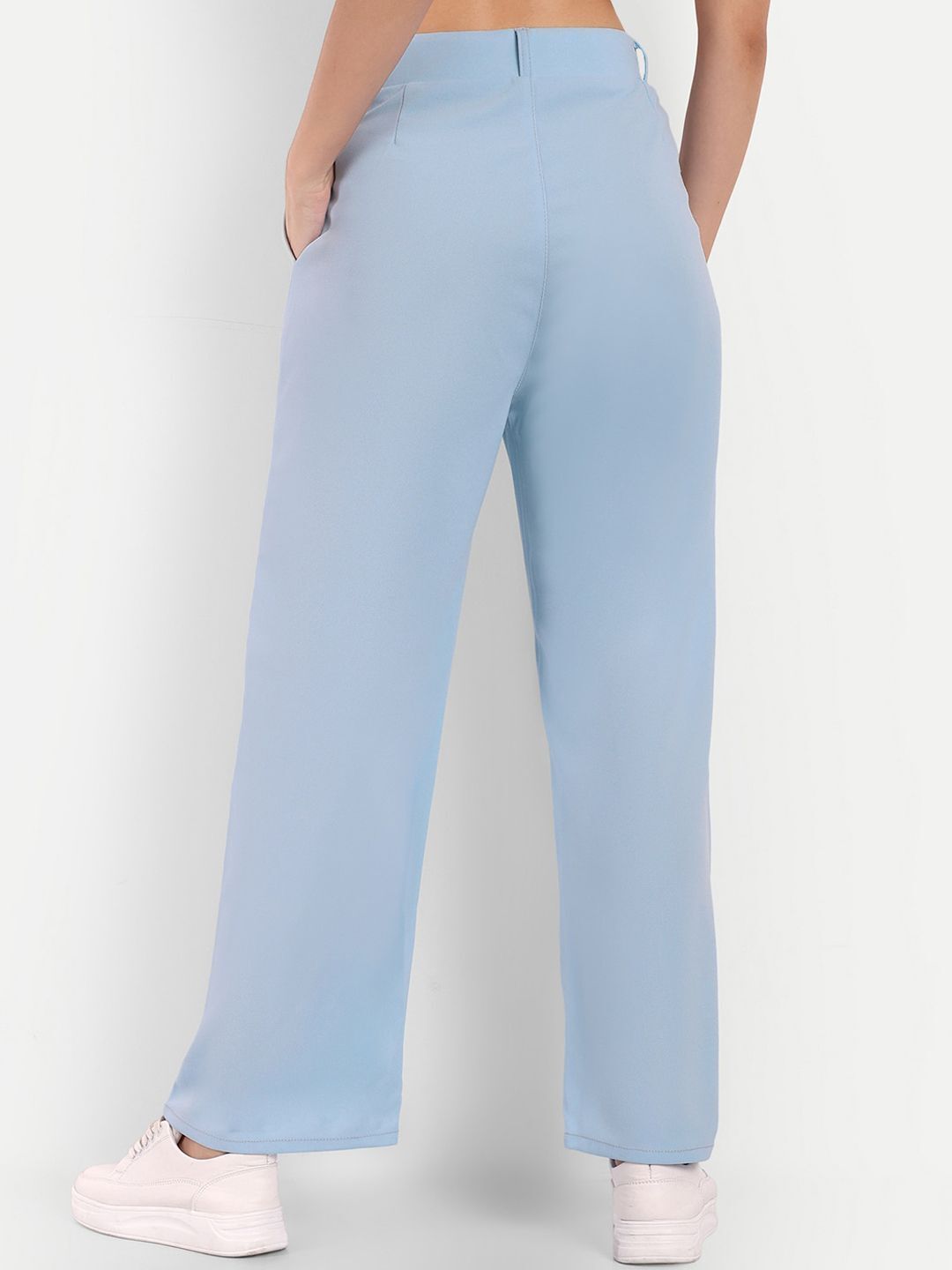 Women Loose Fit Blue Polyester Trousers-image-7