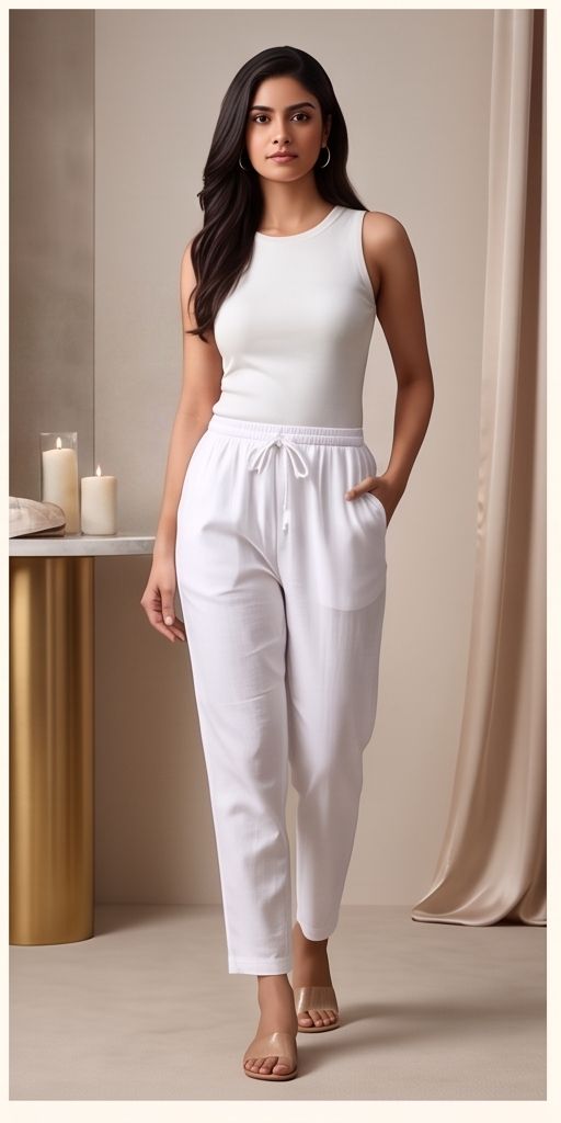 Women Regular Fit White Viscose Rayon Trousers-image-14