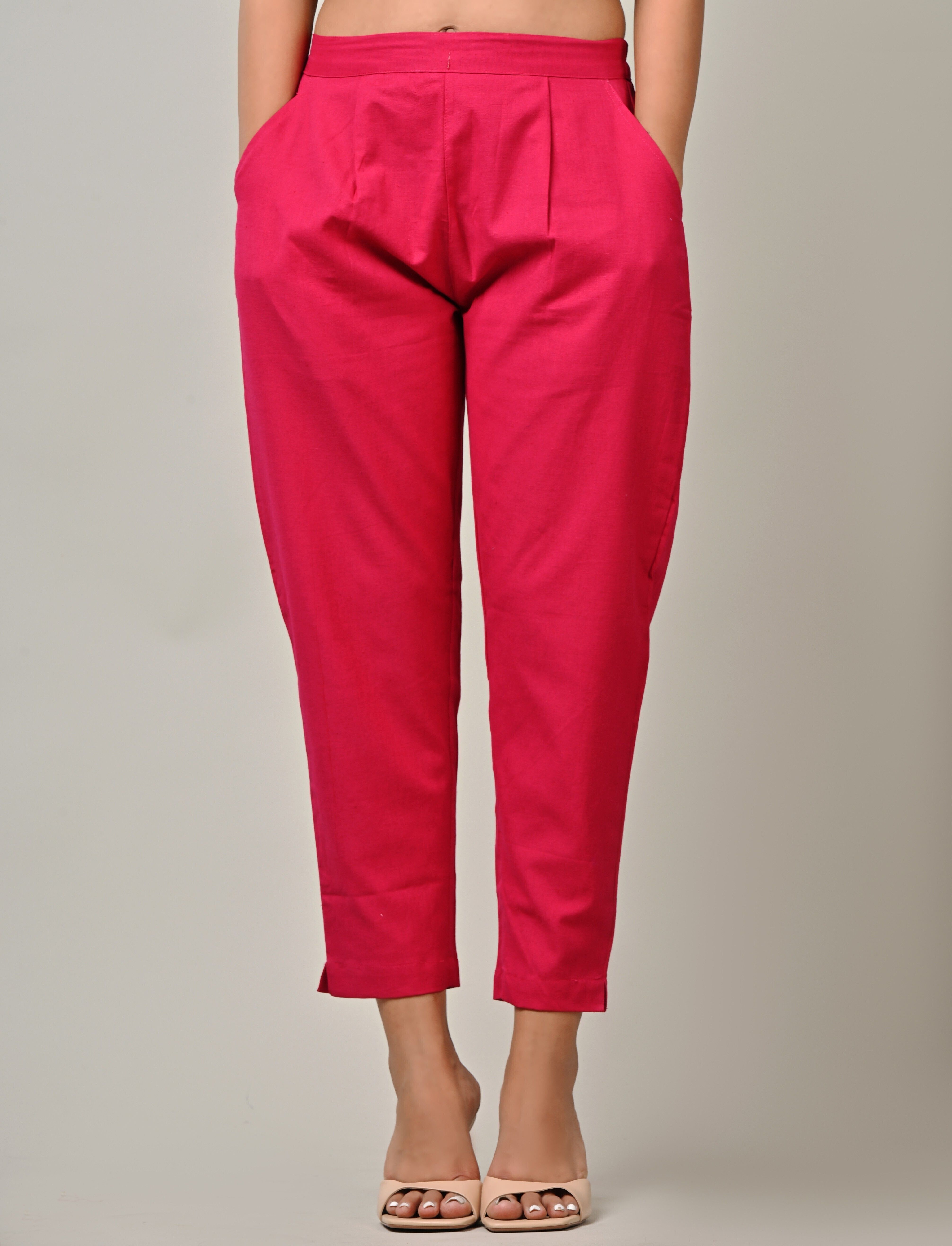 Women Regular Fit Pink Pure Cotton Trousers-image-23