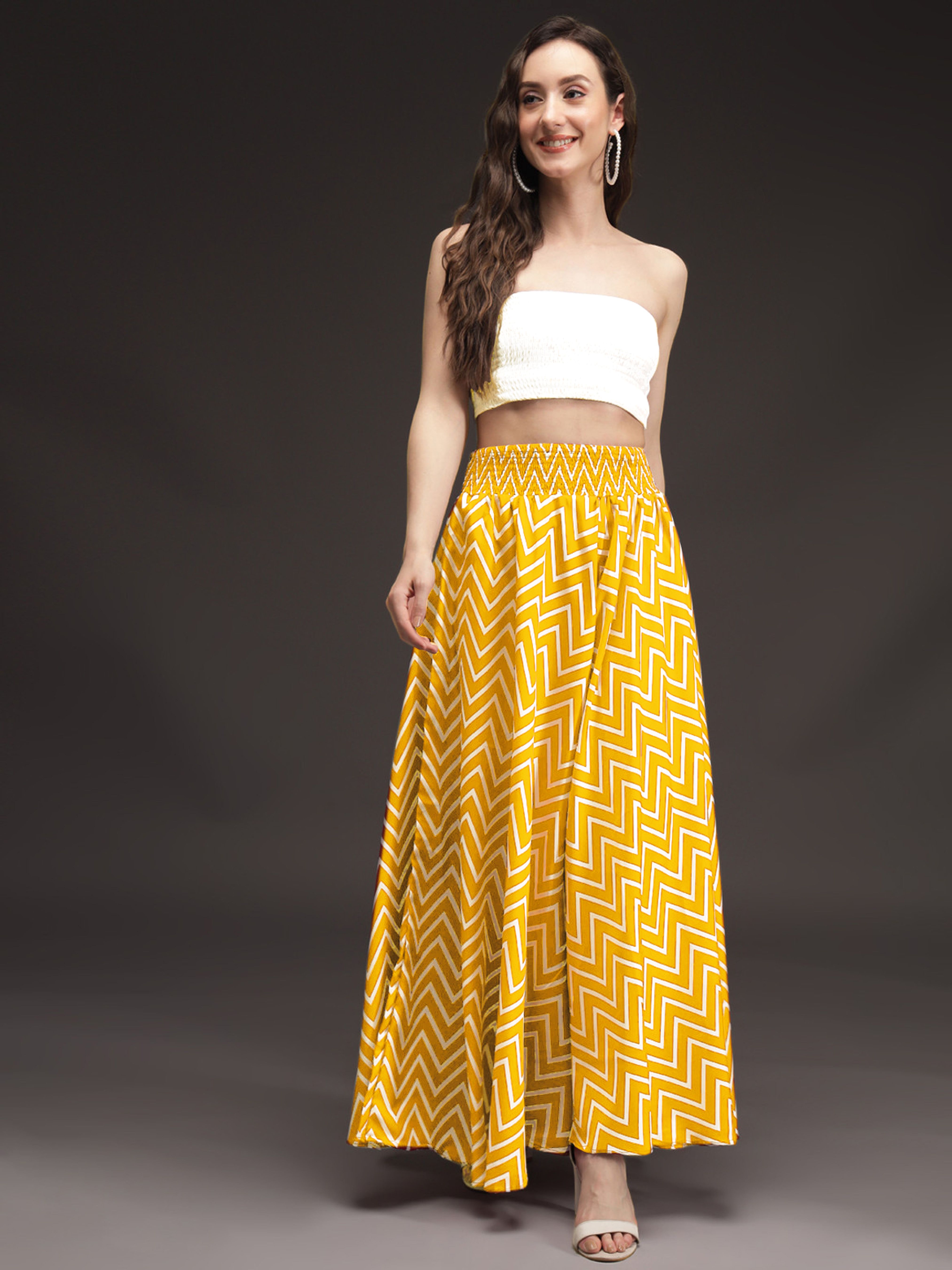 gleamy store Women Flared Yellow Crepe Trousers-picture-13
