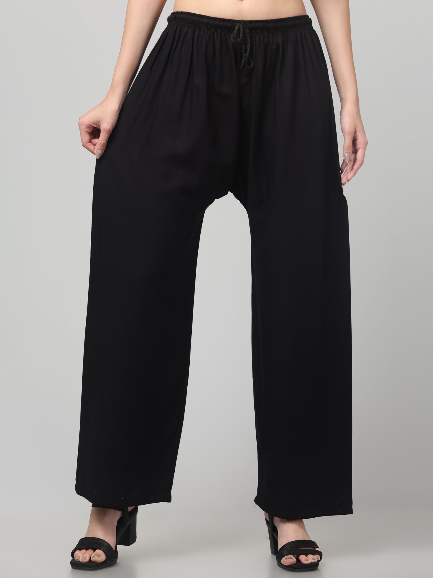 Women Regular Fit Black Viscose Rayon Trousers-image-32