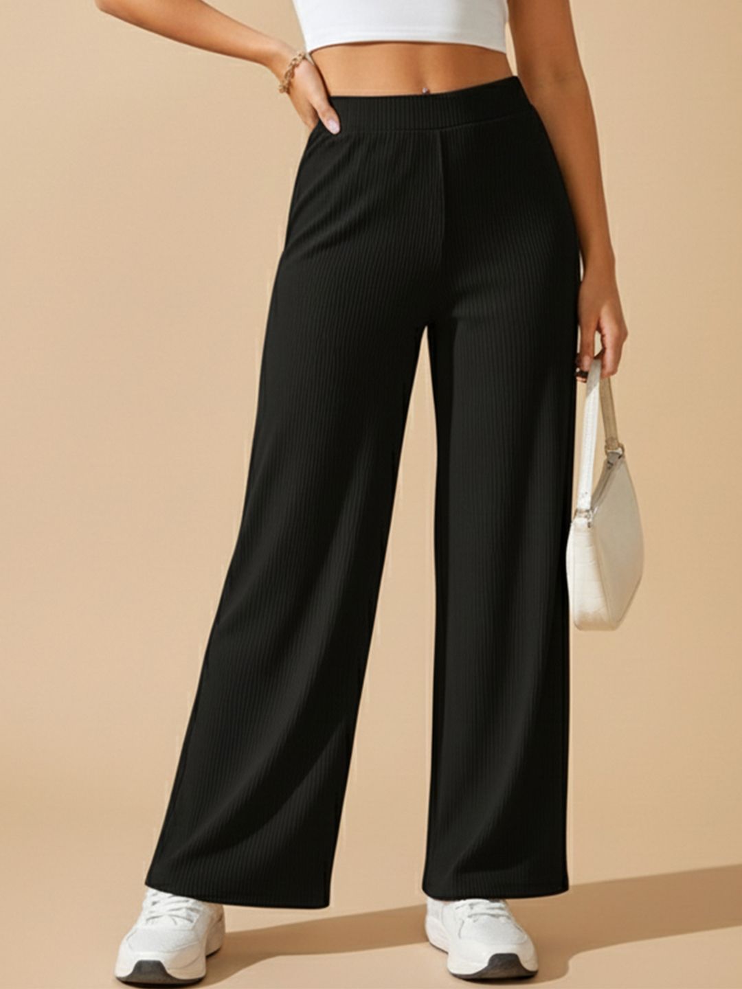 dtr fashion Women Flared Black Cotton Blend Trousers-picture-25