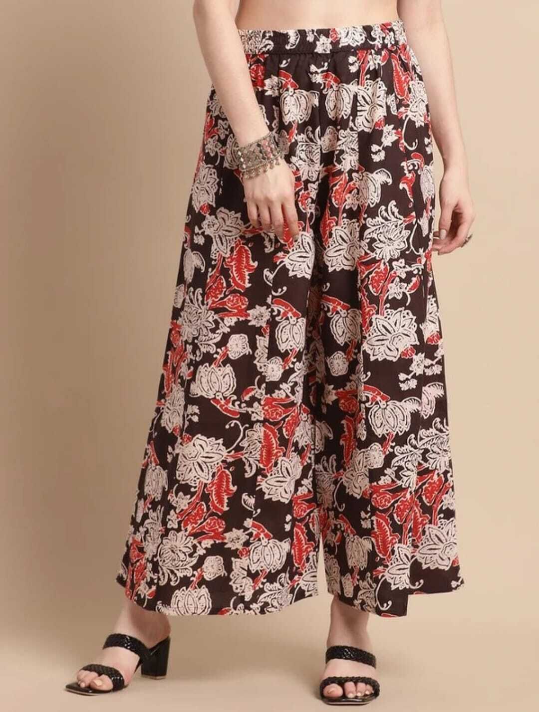Womens CottonFloral Printed Flaerd Ethnic Plazzo Women Pyjama-image-44