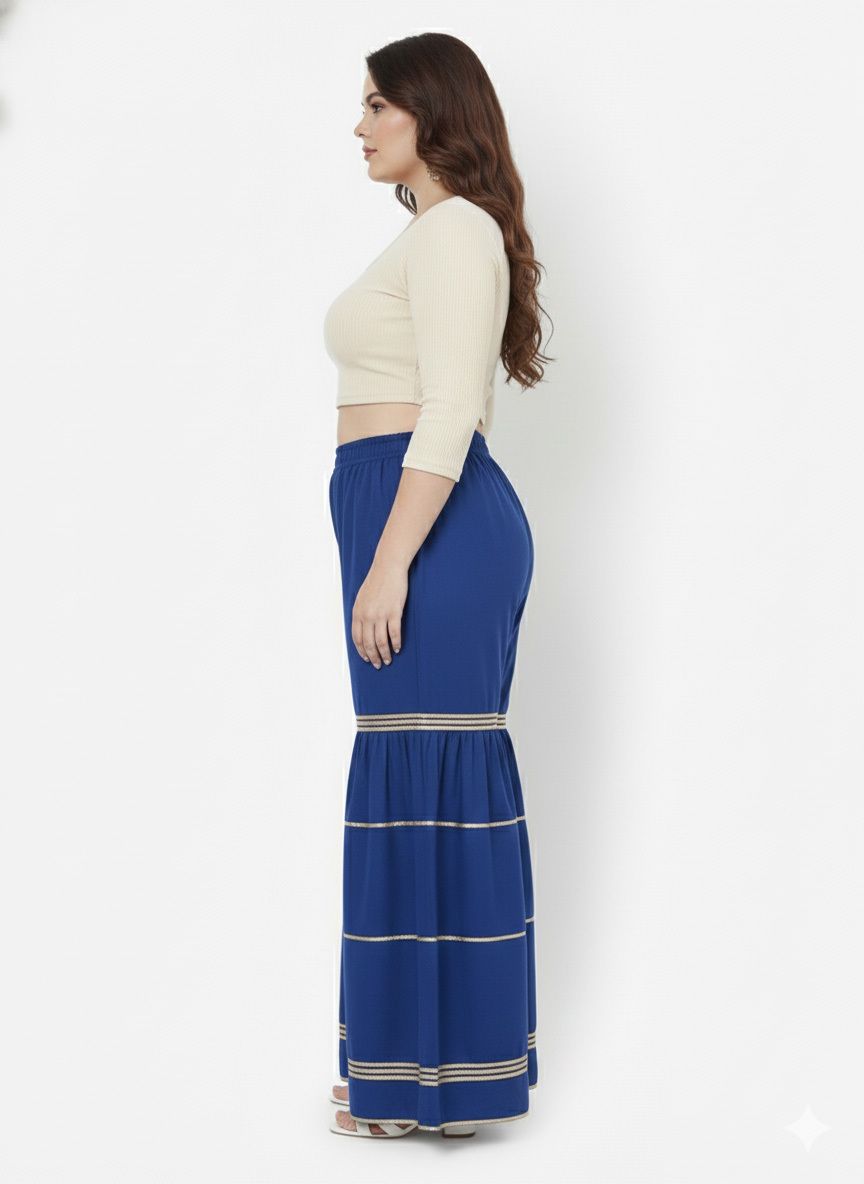 Women Regular Fit Blue Viscose Rayon Trousers