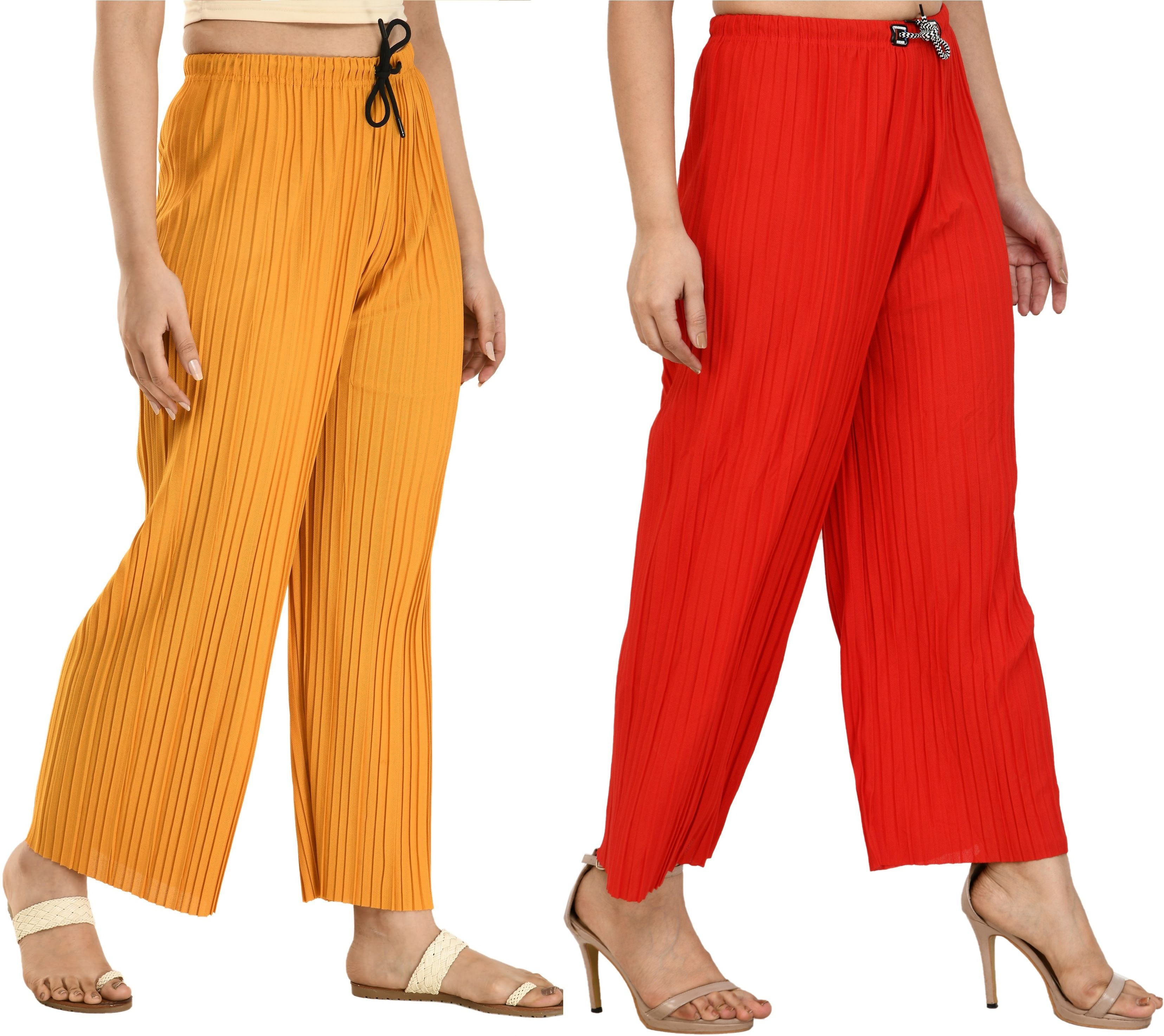 Pack of 2 Women Regular Fit Yellow, Red Lycra Blend Trousers-image-13