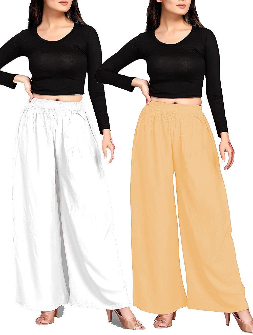 kgn fashion Pack of 2 Women Regular Fit White, Gold Cotton Blend Trousers-picture-25