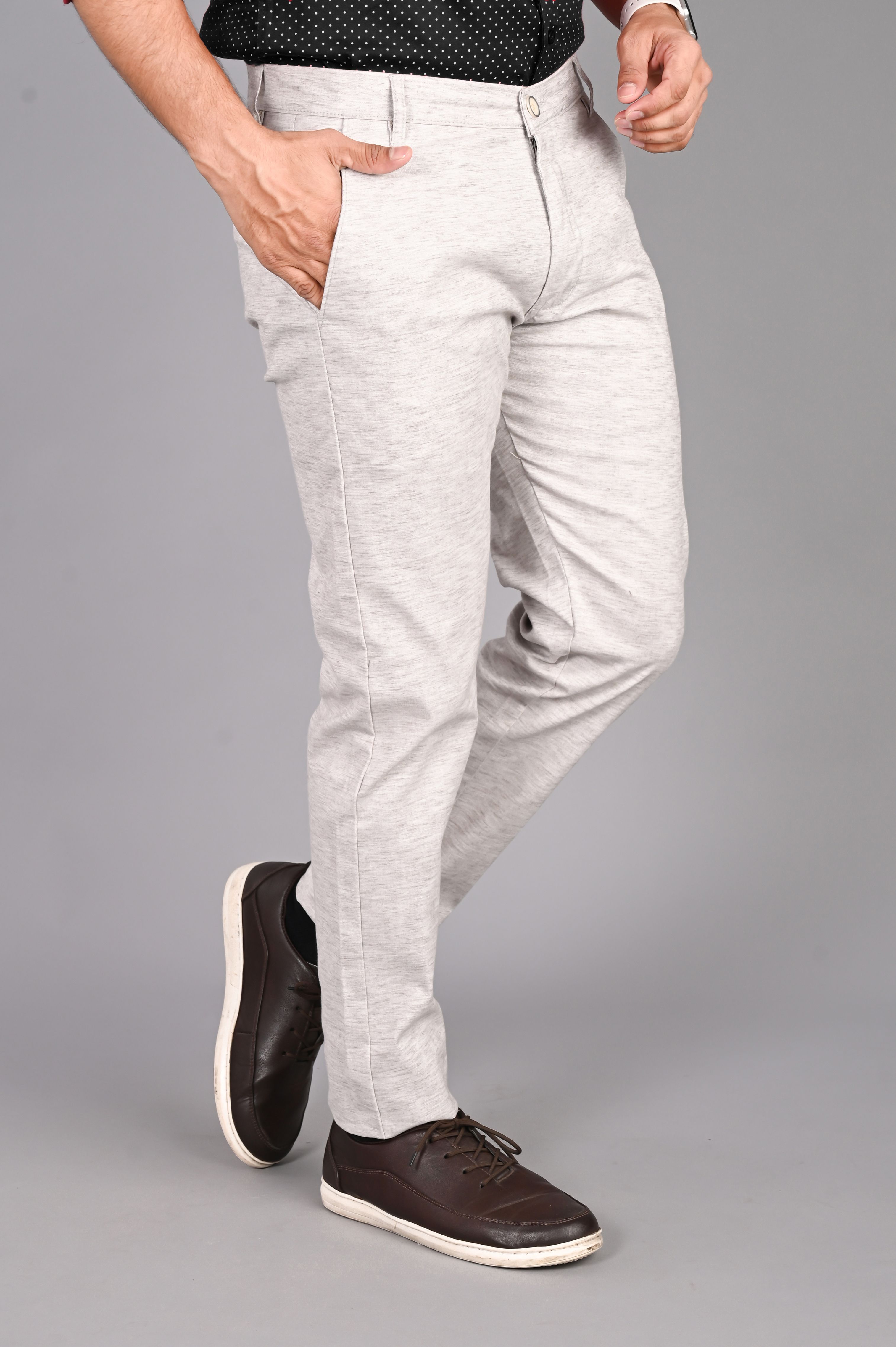 fubar Men Slim Fit White Cotton Blend Trousers-picture-21