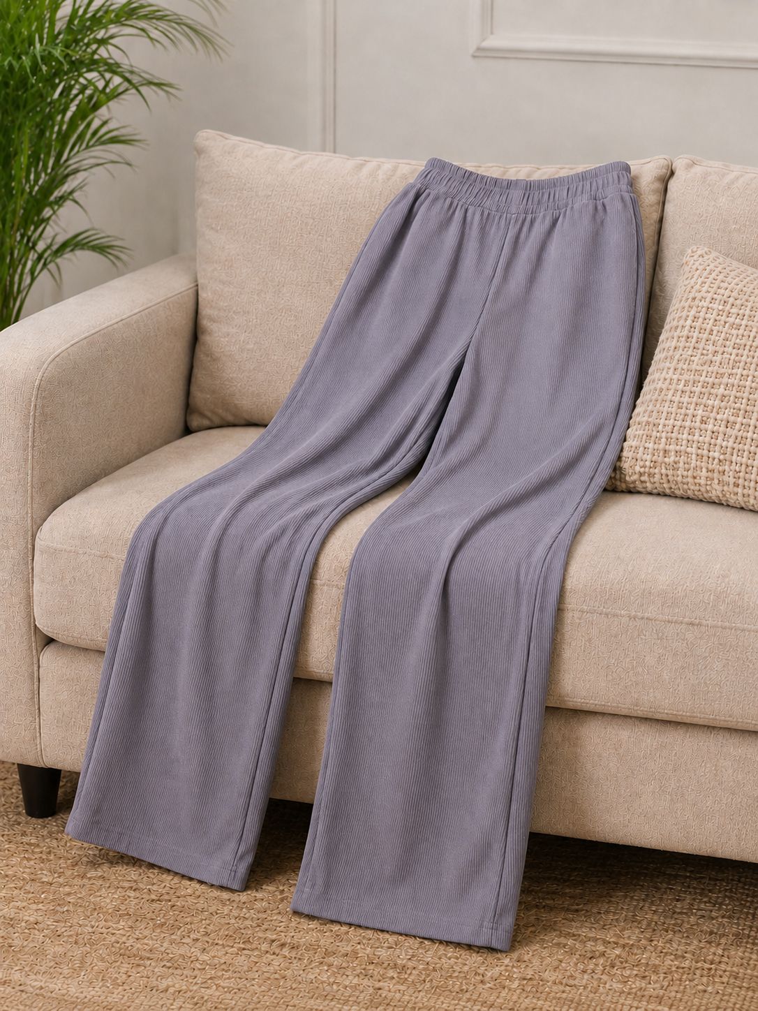 fabflee Women Comfort Fit Grey Cotton Blend Trousers-picture-6