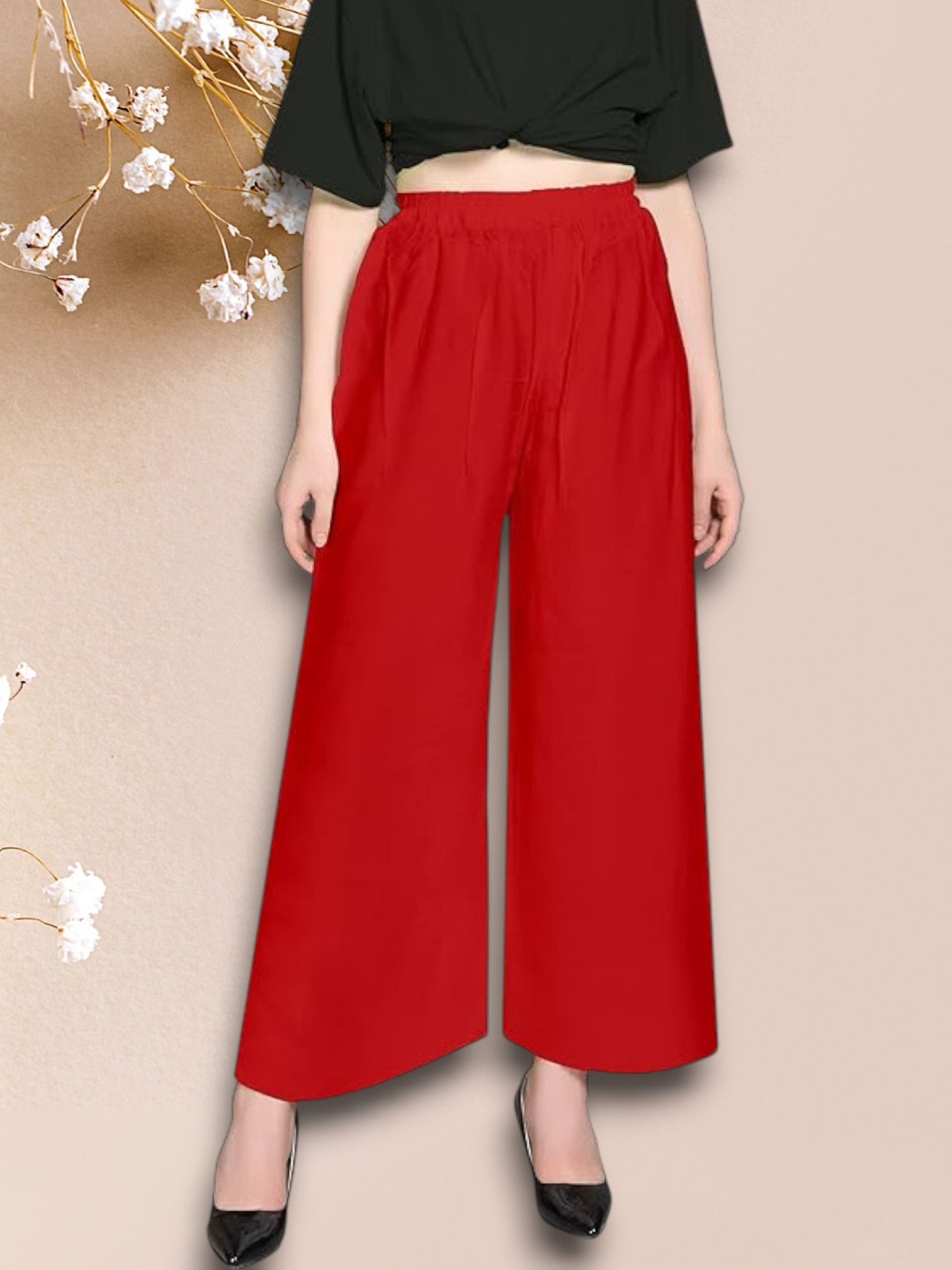 acd Women Comfort Fit Red Viscose Rayon Trousers-picture-34