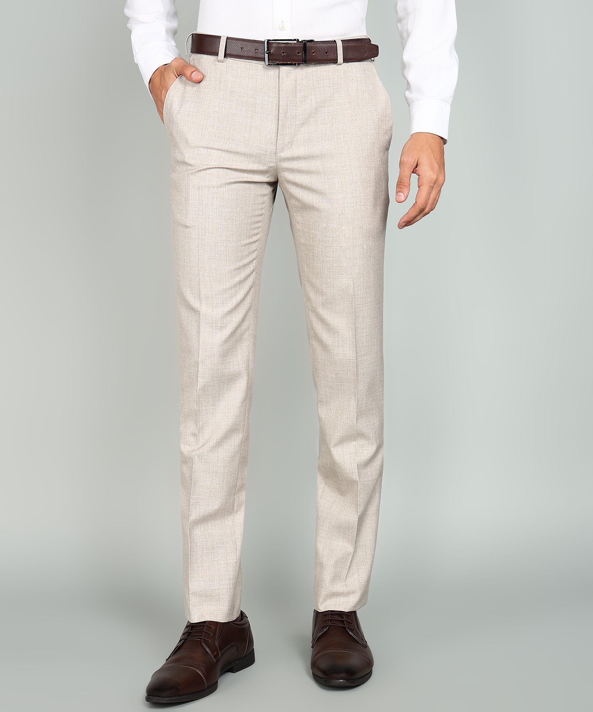 raymond Men Regular Fit Beige Polyester Trousers-picture-11