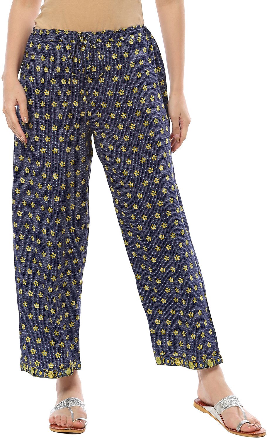 biba Women Regular Fit Blue Viscose Rayon Trousers-picture-13