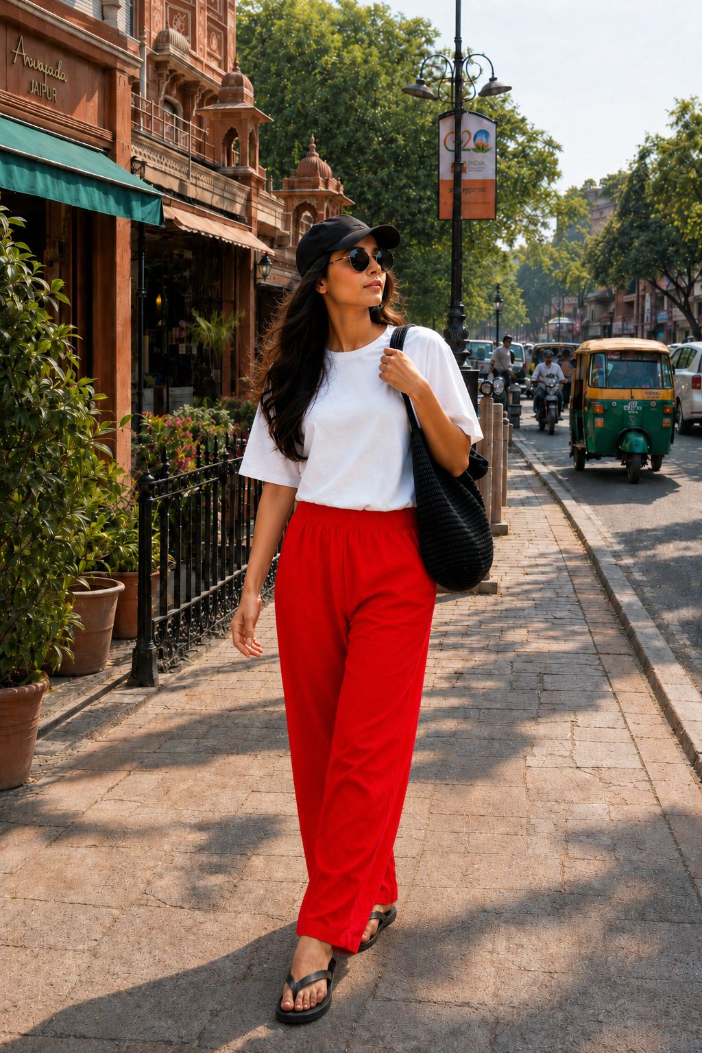 Women Relaxed, Straight Fit Red Cotton Blend Trousers-image-41