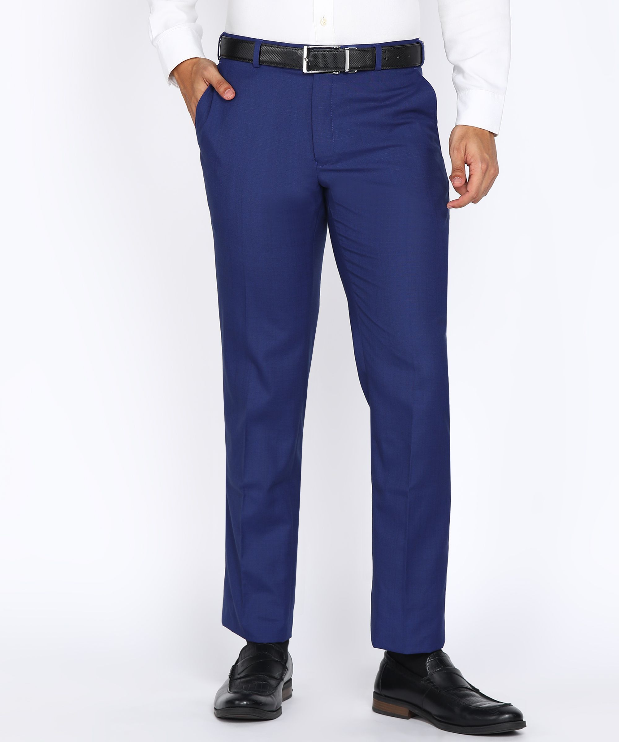 park avenue Men Regular Fit Dark Blue Polyester Trousers-picture-12