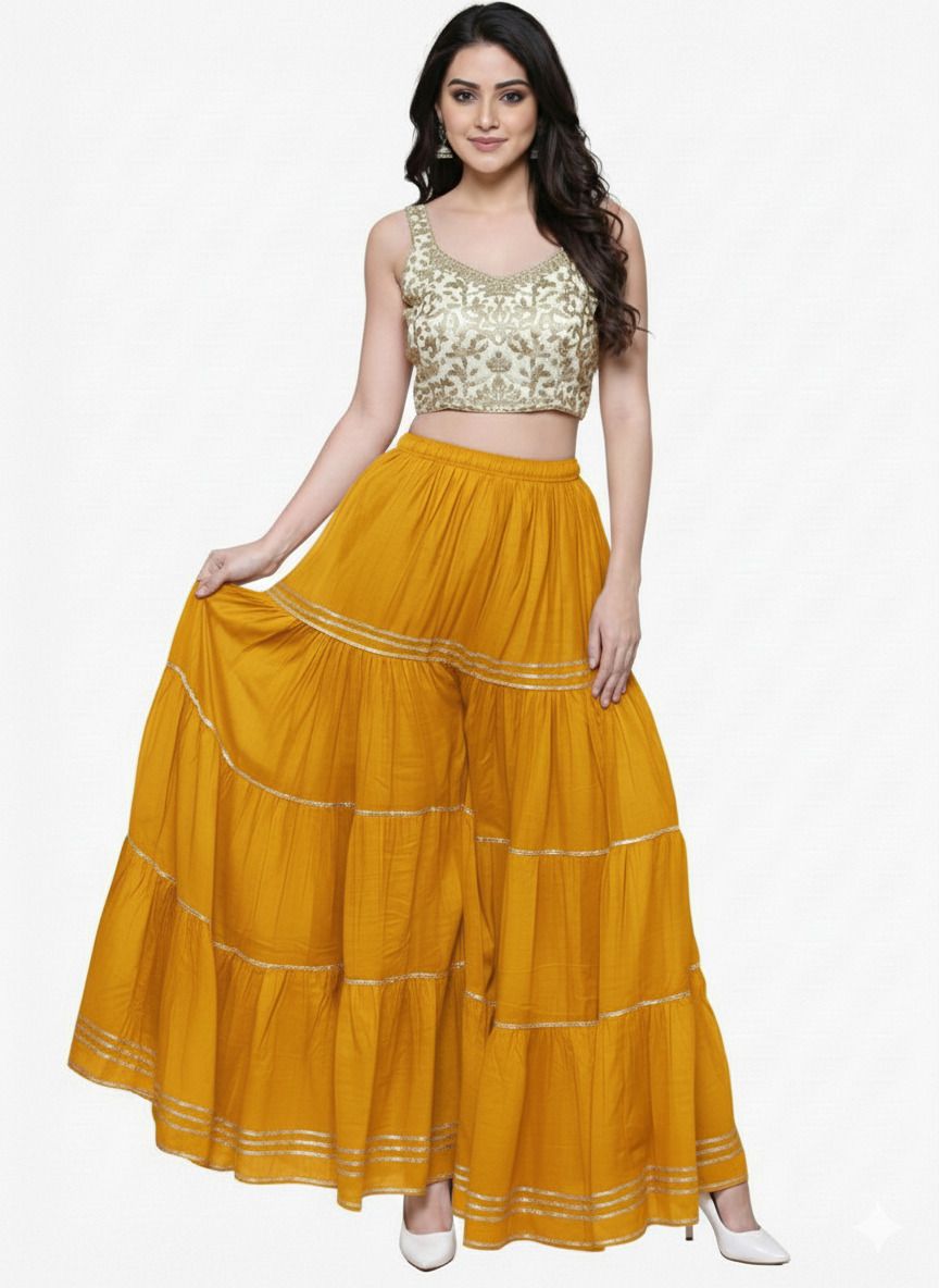 tnq Women Flared Yellow Viscose Rayon Trousers-picture-34