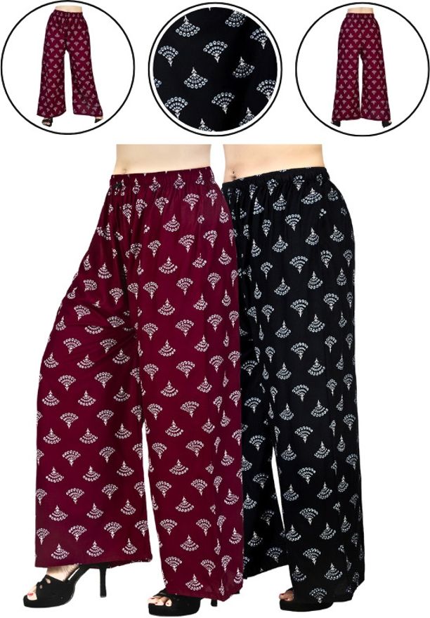 Pack of 2 Women Relaxed Black, Maroon Viscose Rayon Trousers