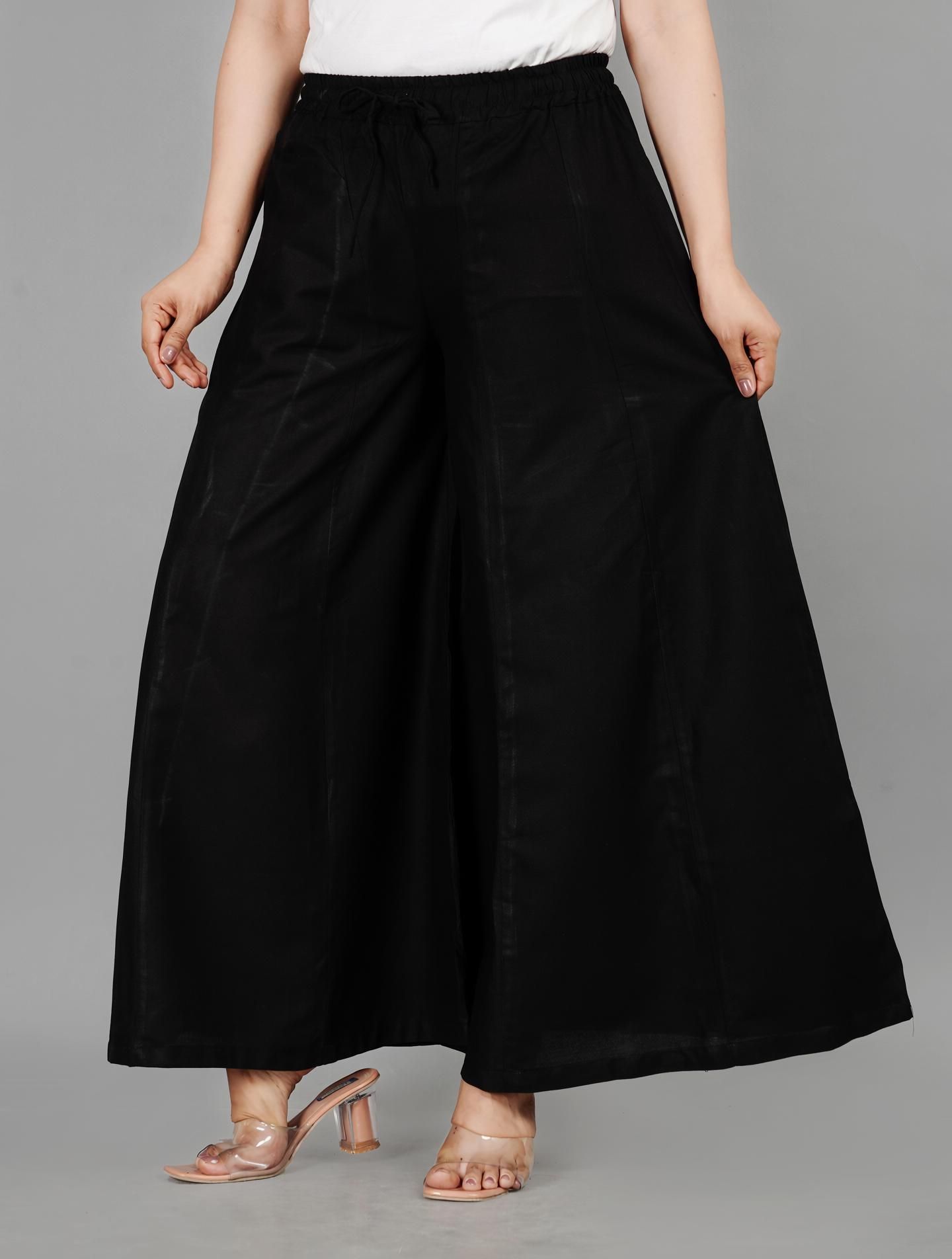 stricklin Women Flared Black Viscose Rayon Trousers-picture-11