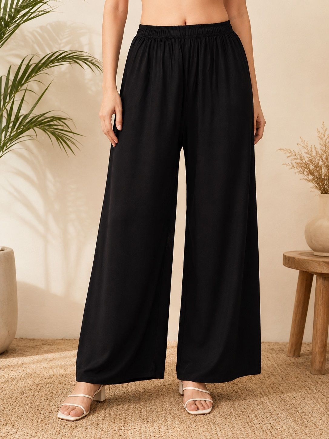 chhote nawab Women Loose Fit Black Pure Cotton Trousers-picture-2
