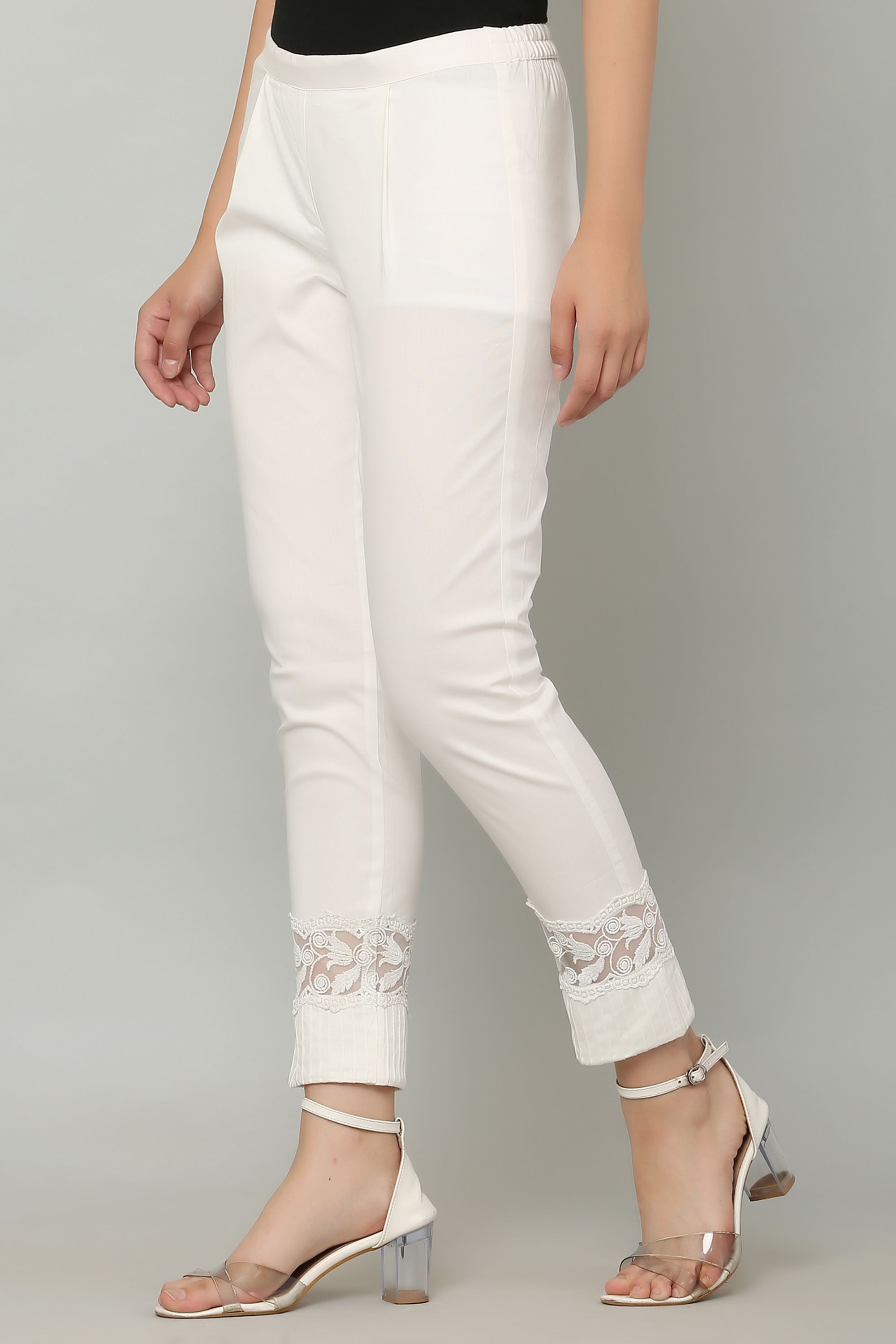 Women Regular Fit White Cotton Blend Trousers-image-27