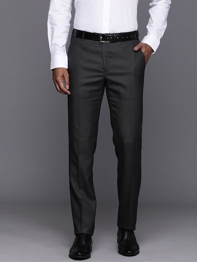 Men Slim Fit Black Polyester Trousers-image-35