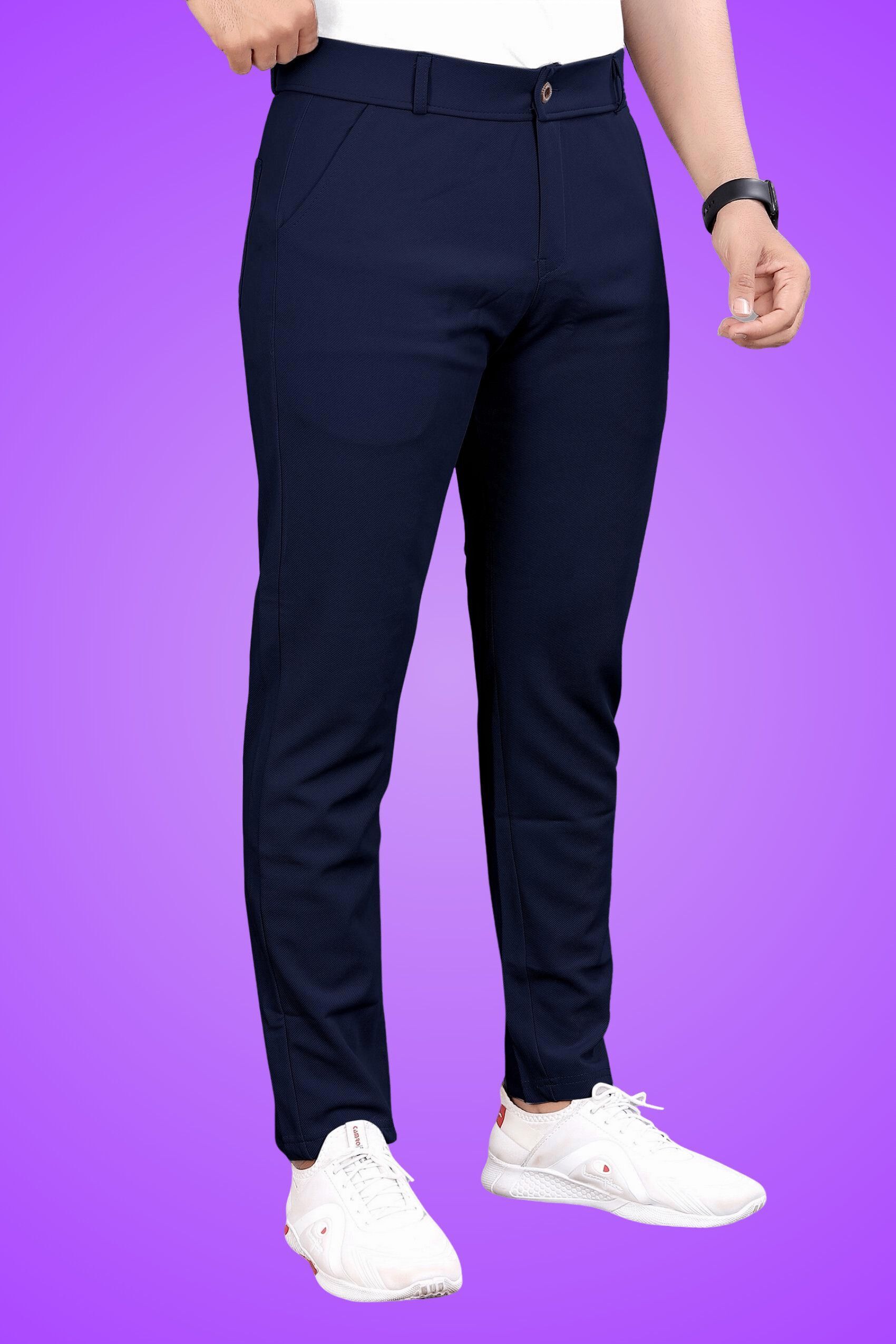 bidatsh trend Men Slim Fit Dark Blue Lycra Blend Trousers-picture-12