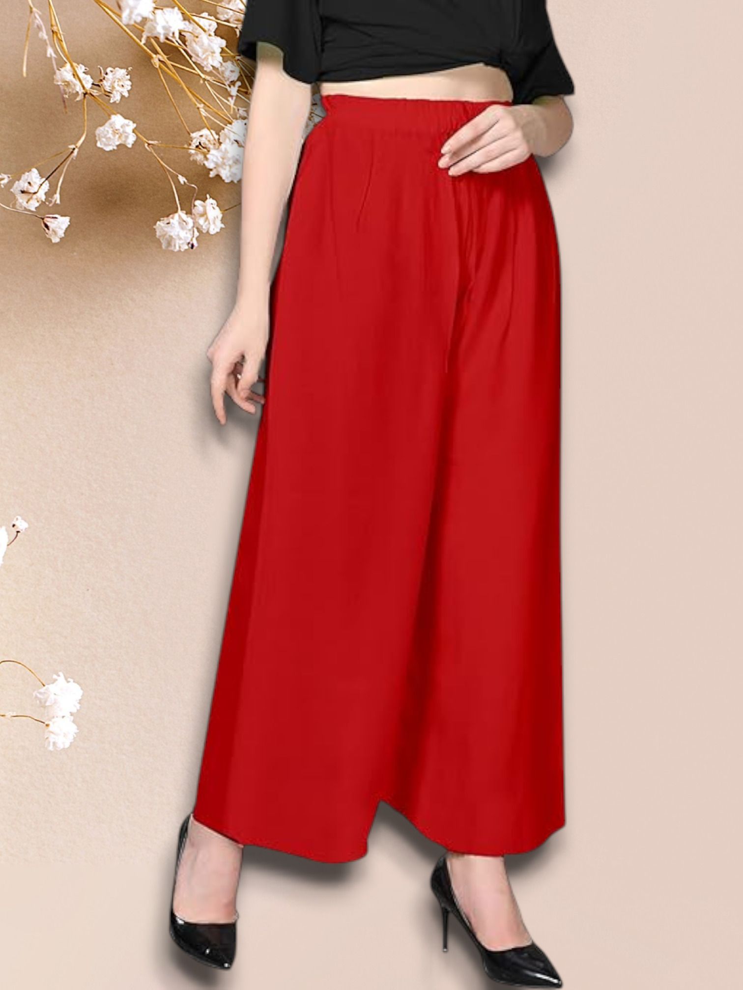 acd Women Comfort Fit Red Viscose Rayon Trousers-picture-38