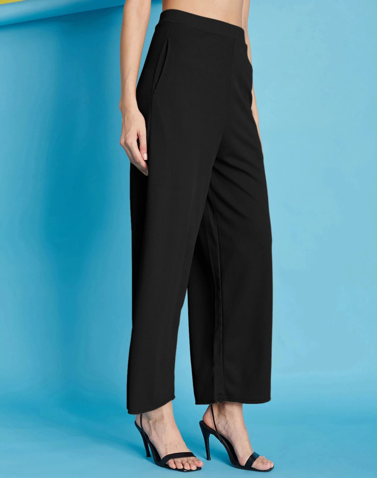 Women Relaxed Black Lycra Blend Trousers