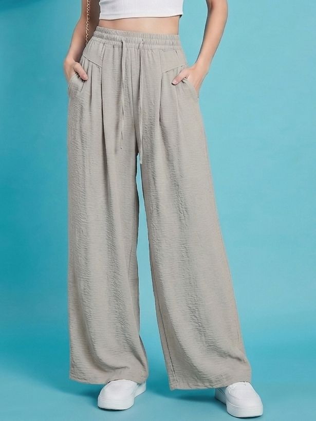 Women Relaxed Beige Polycotton Trousers-image-42