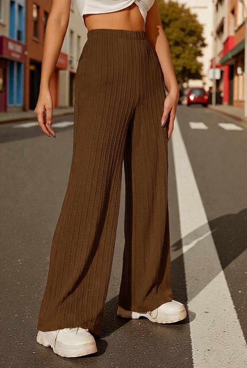 Women Regular Fit Brown Cotton Blend Trousers-image-41