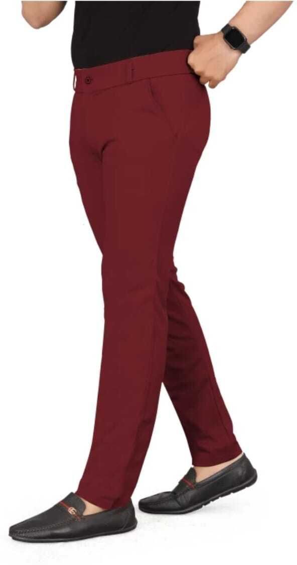 bidatsh trend Men Slim Fit Maroon Lycra Blend Trousers-picture-20