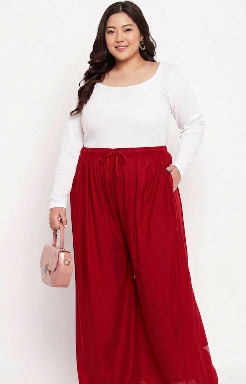 vizcon mart Women Loose Fit Red Viscose Rayon Trousers-picture-10