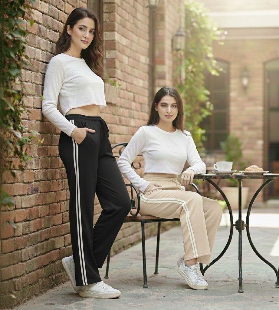 stylerags Pack of 2 Women Striped Beige, Black Track Pants-picture-20