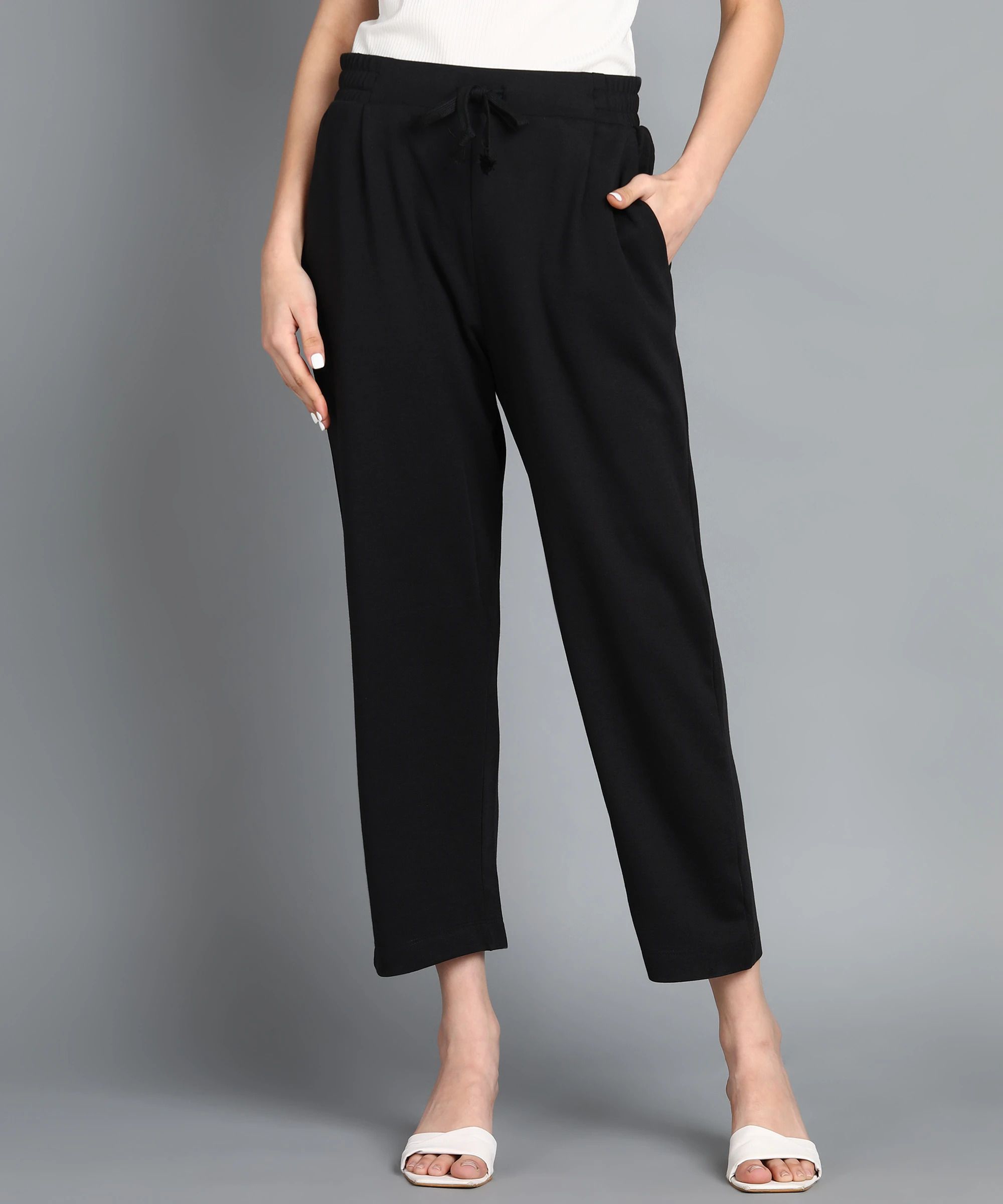 alan jones Women Relaxed Black Cotton Blend Trousers-picture-11