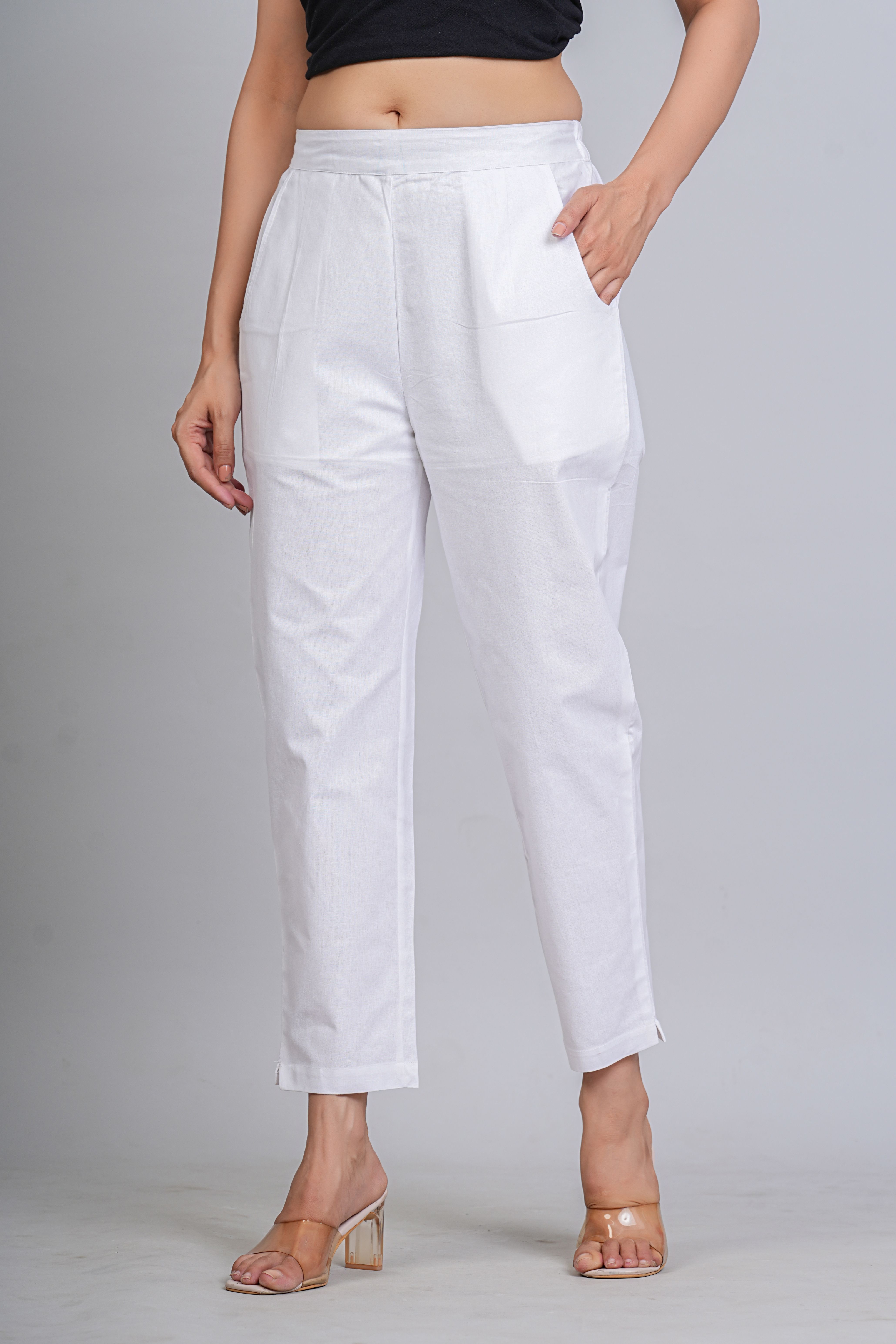 venitywave Women Regular Fit White Pure Cotton Trousers-picture-27