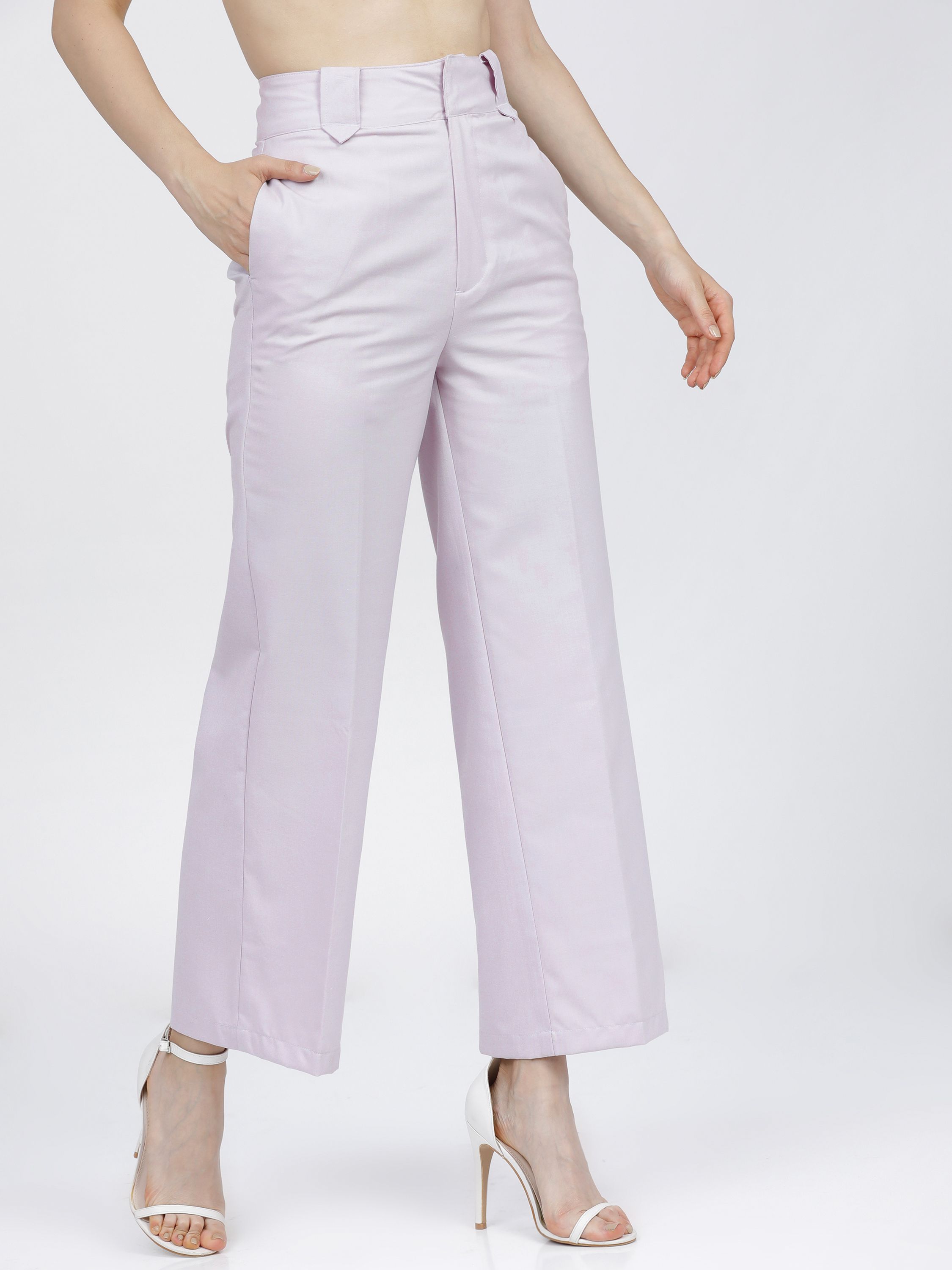 tokyo talkies Women Flared Purple Cotton Blend Trousers-picture-13