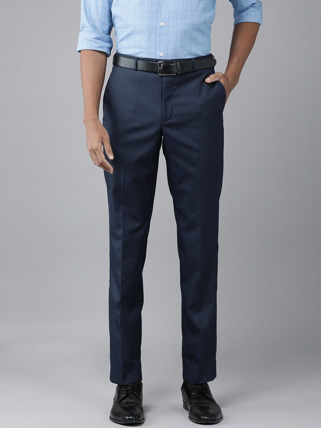 park avenue Men Regular Fit Dark Blue Viscose Rayon Trousers-picture-17