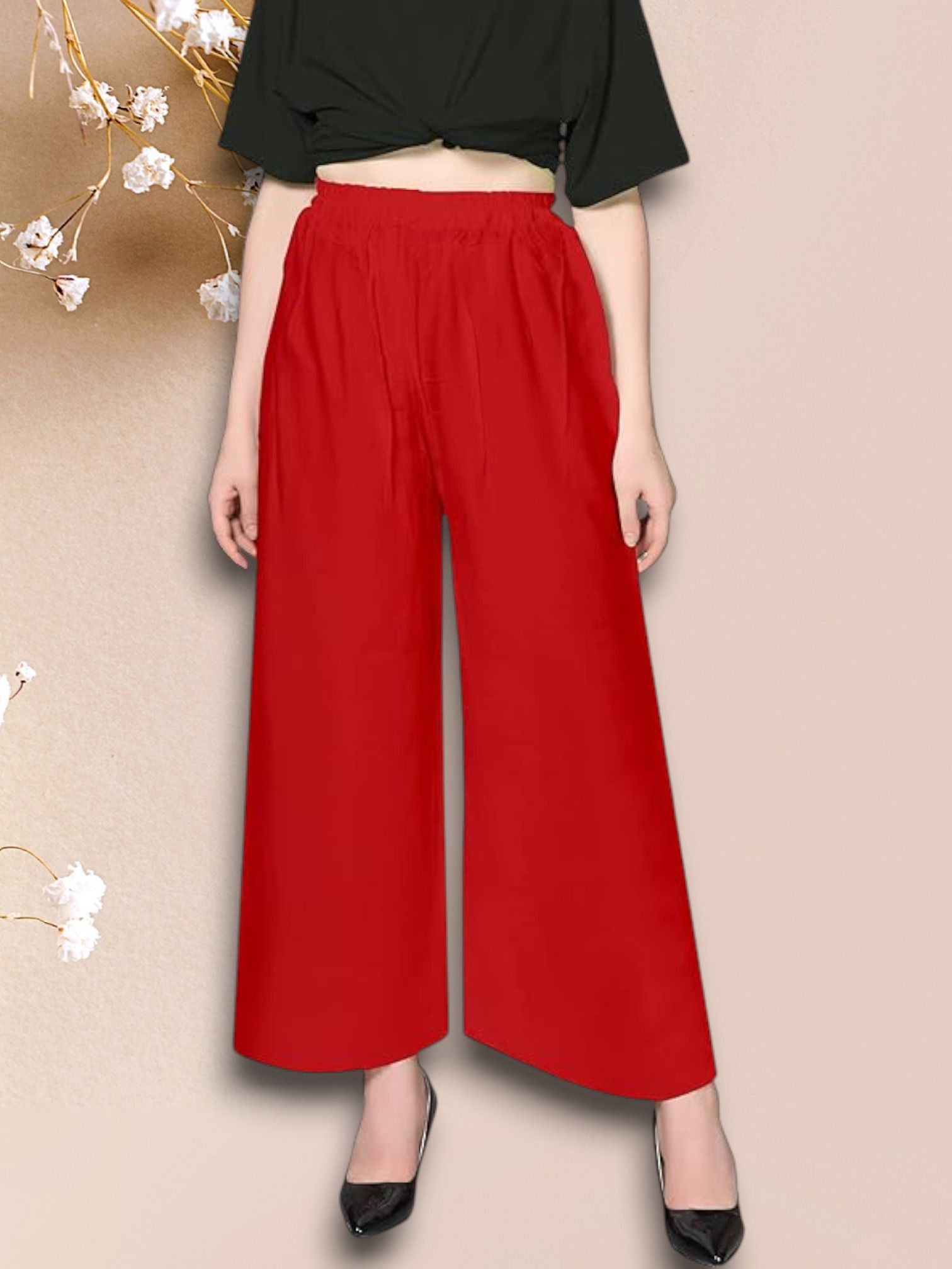 acd Women Comfort Fit Red Viscose Rayon Trousers-picture-4