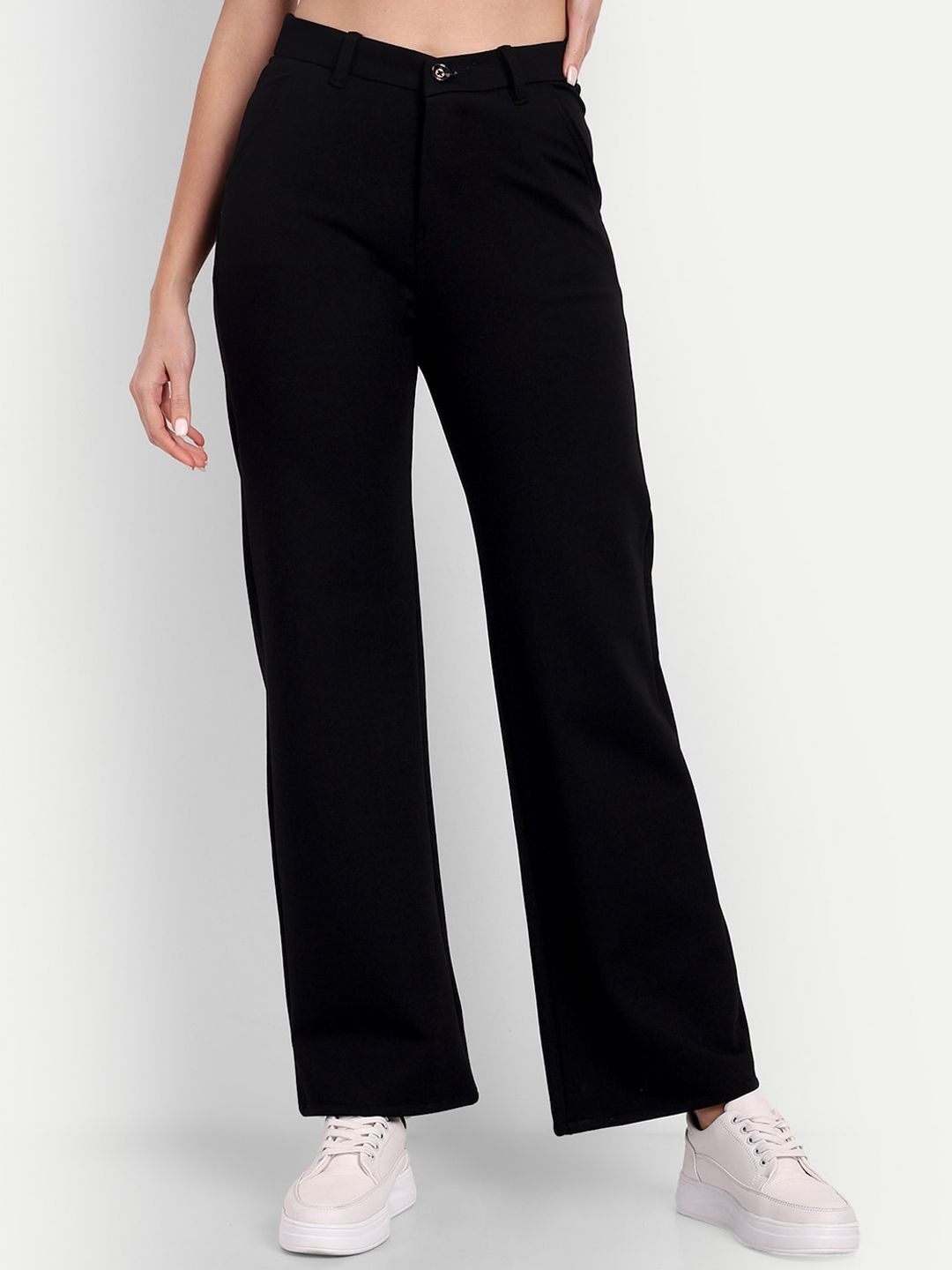 Women Loose Fit Black Lycra Blend Trousers-image-36